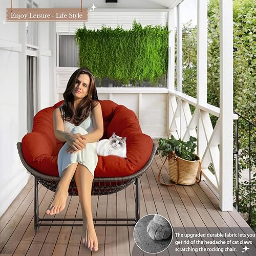 Miniatura 2 de Mecedora para patio al aire libre, silla mecedora de huevos de ratán para interiores, cómoda silla Papasan de gran tamaño con cojín más grueso para