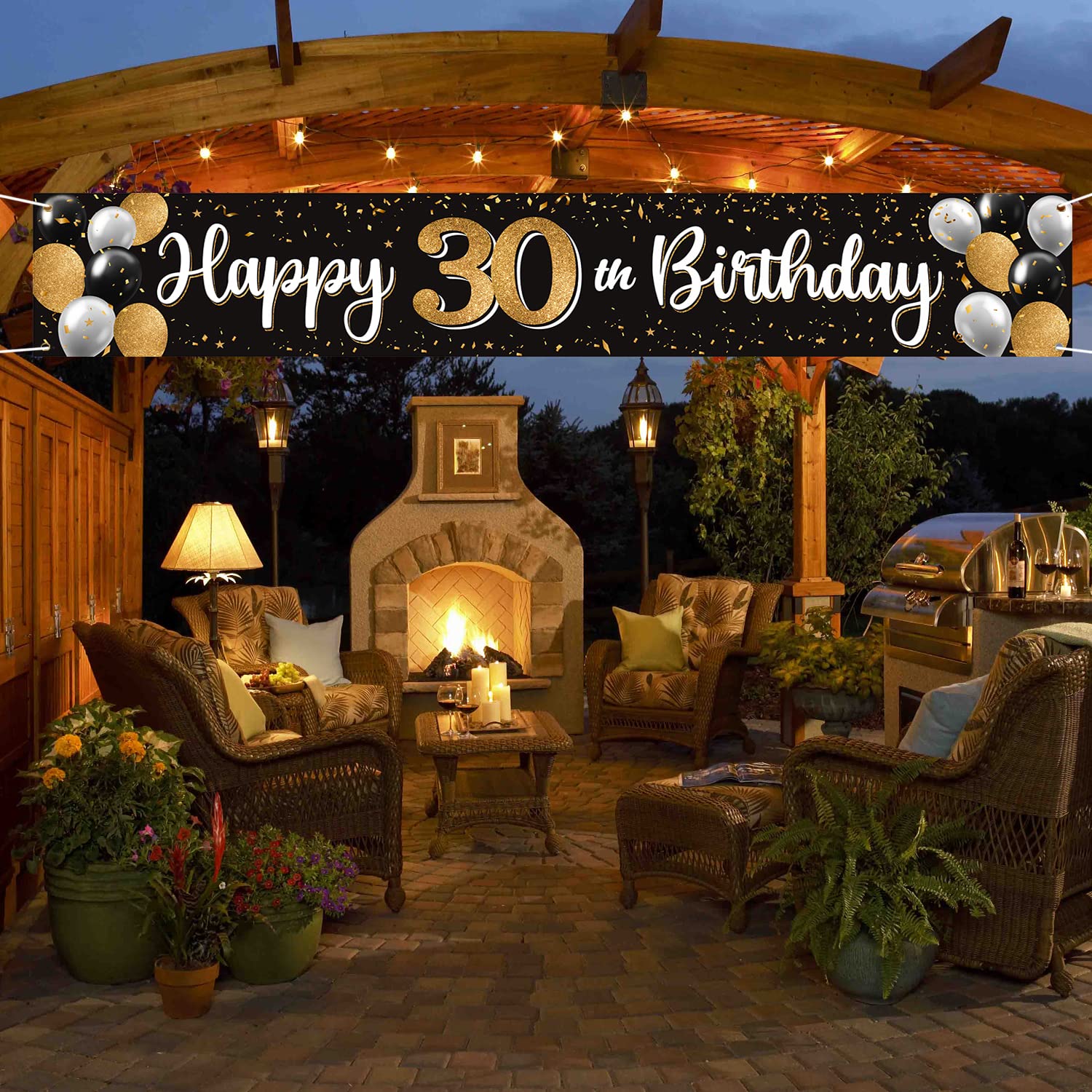 Nelbiirth Happy 12th Birthday Yard Sign – Black & Silver Star Banner, 9.8ft X 1.6ft, Outdoor Party Decor - View #3