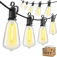 Brightown 100FT Shatterproof Outdoor String Lights, Dimmable Waterproof ST38 LED Patio Lights for Backyard, Porch, Deck, Garden