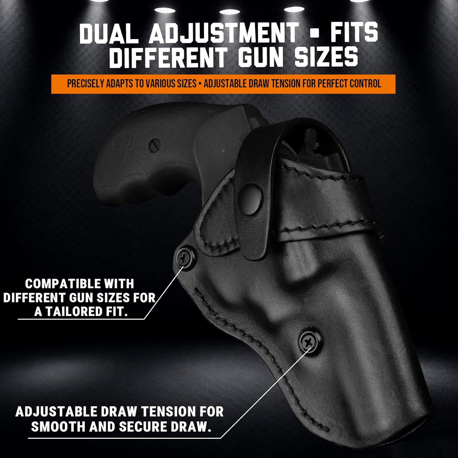 Premium OWB Leather Holster for Most .38 Special & J Frame Revolvers for Taurus 327/605/856/85/905/942, S&W Model 60, Ruger SP101, Kimber 6S, Rossi Model 68, Fit 2.5" - 3.0" Barrel, Black, Right/Left