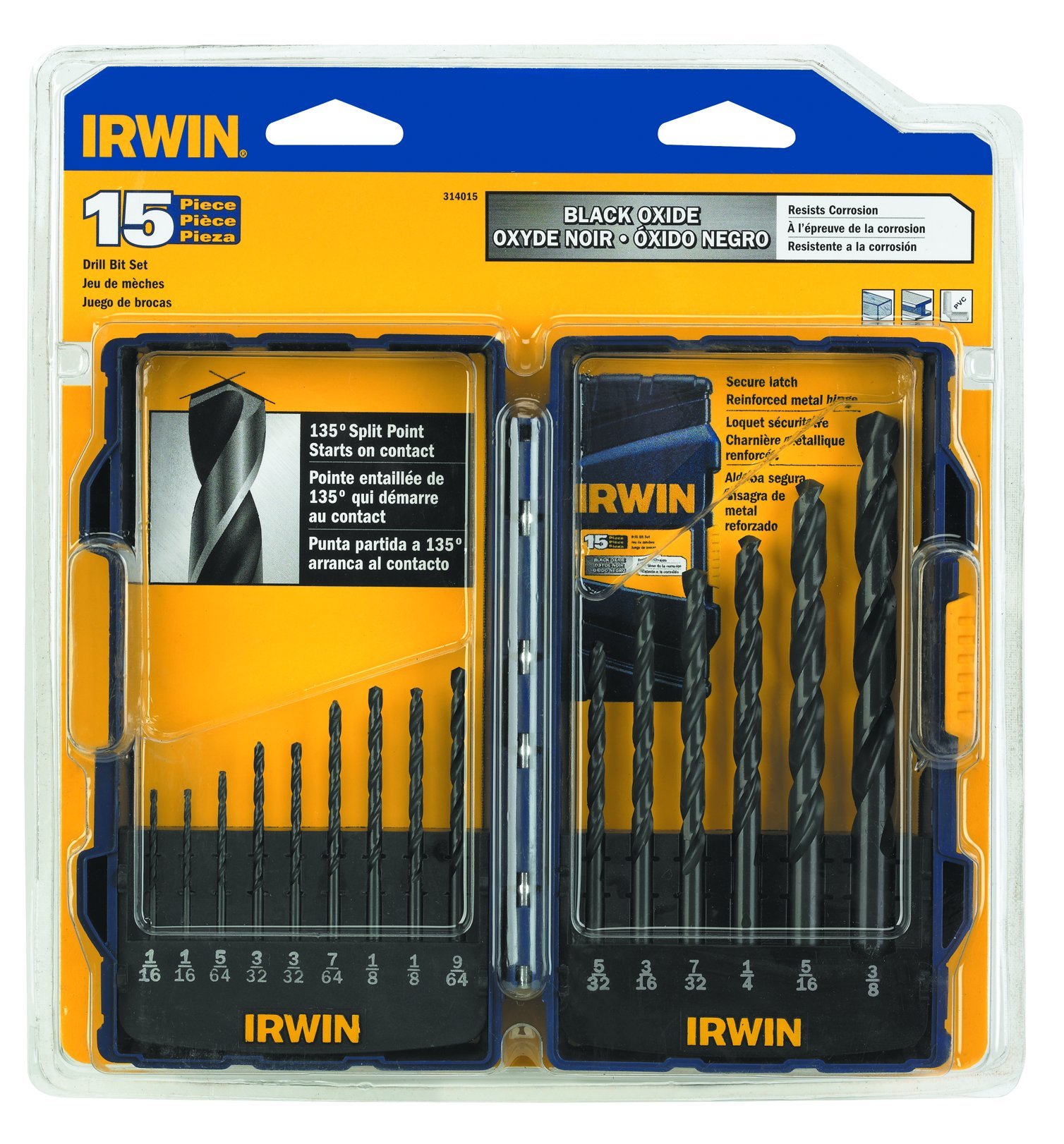IRWIN Tools Black Oxide Drill Bit Set, 15-Piece (314015) - Jobber