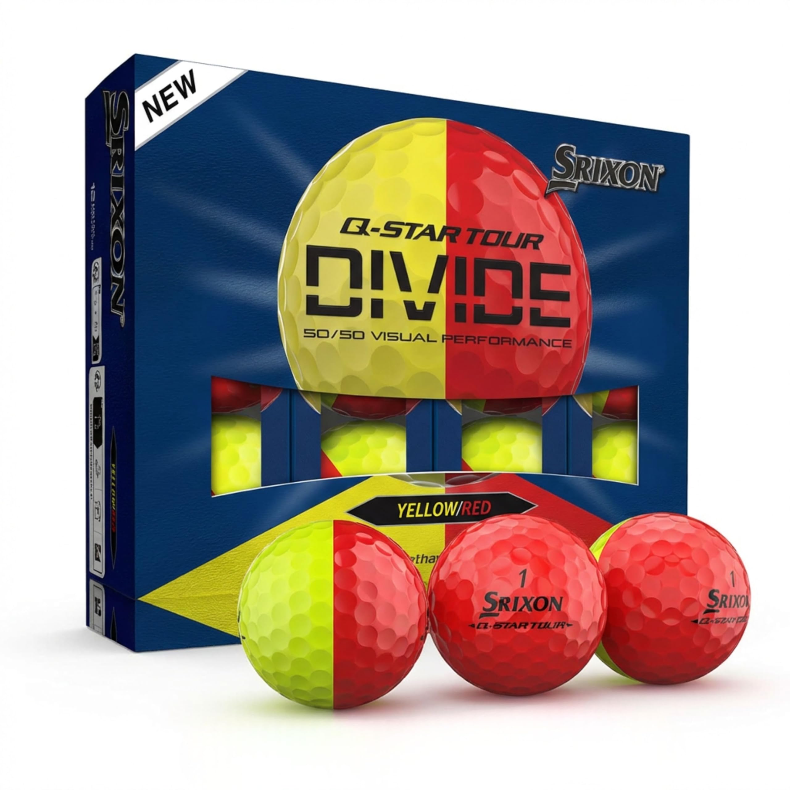 Srixon Q-STAR TOUR DIVIDE – Two-Tone Urethane Golf Balls | Soft Feel, Optimized Distance | FastLayer Core Compression 74 | Gift Idea for Golfers | 12 Pieces | Yellow Red