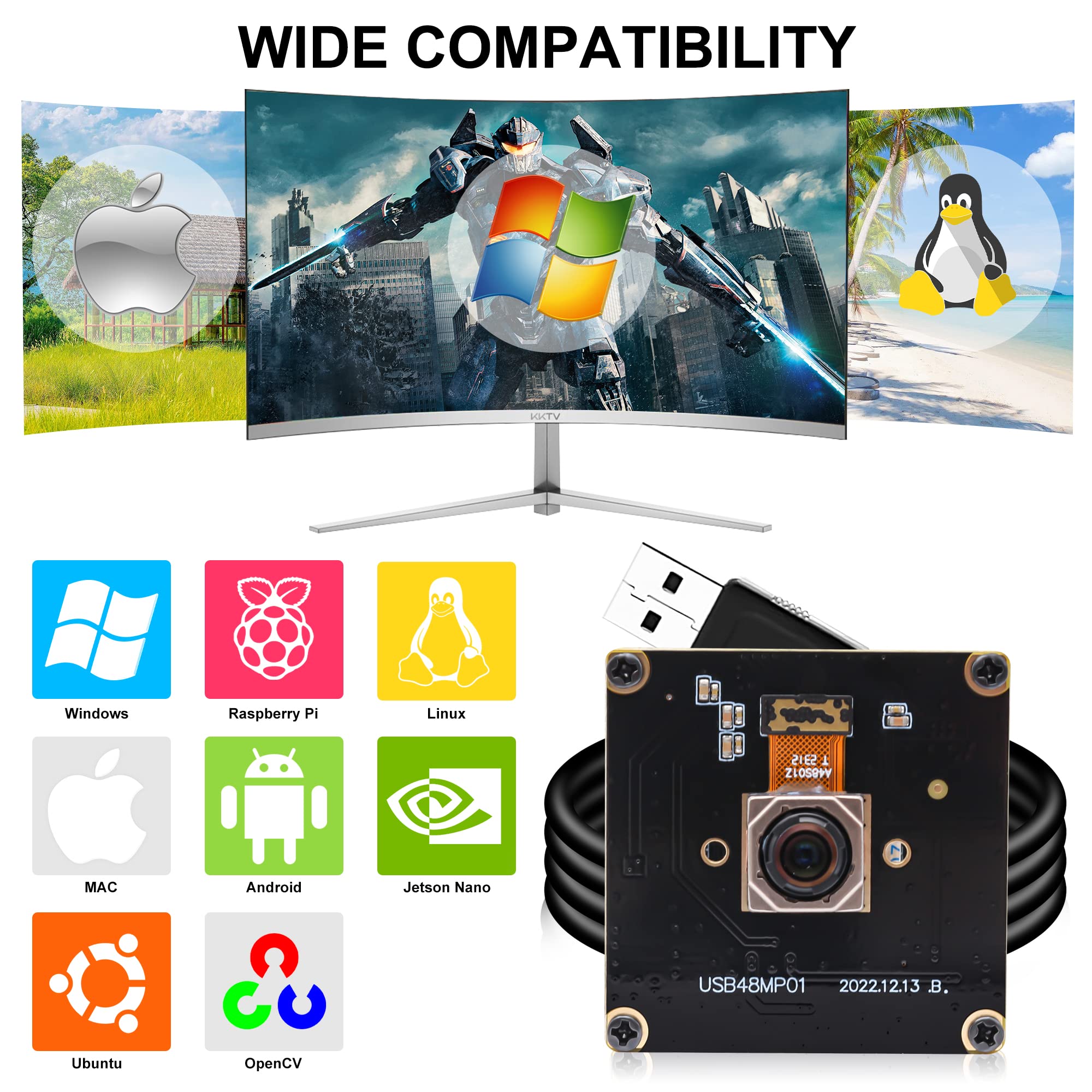 Svpro Modulo fotocamera USB autofocus 48MP scheda industriale fotocamera 8000x6000 ad alta definizione per altimetro, messa a fuoco automatica UVC Plug and Play Camera per Machine Vision