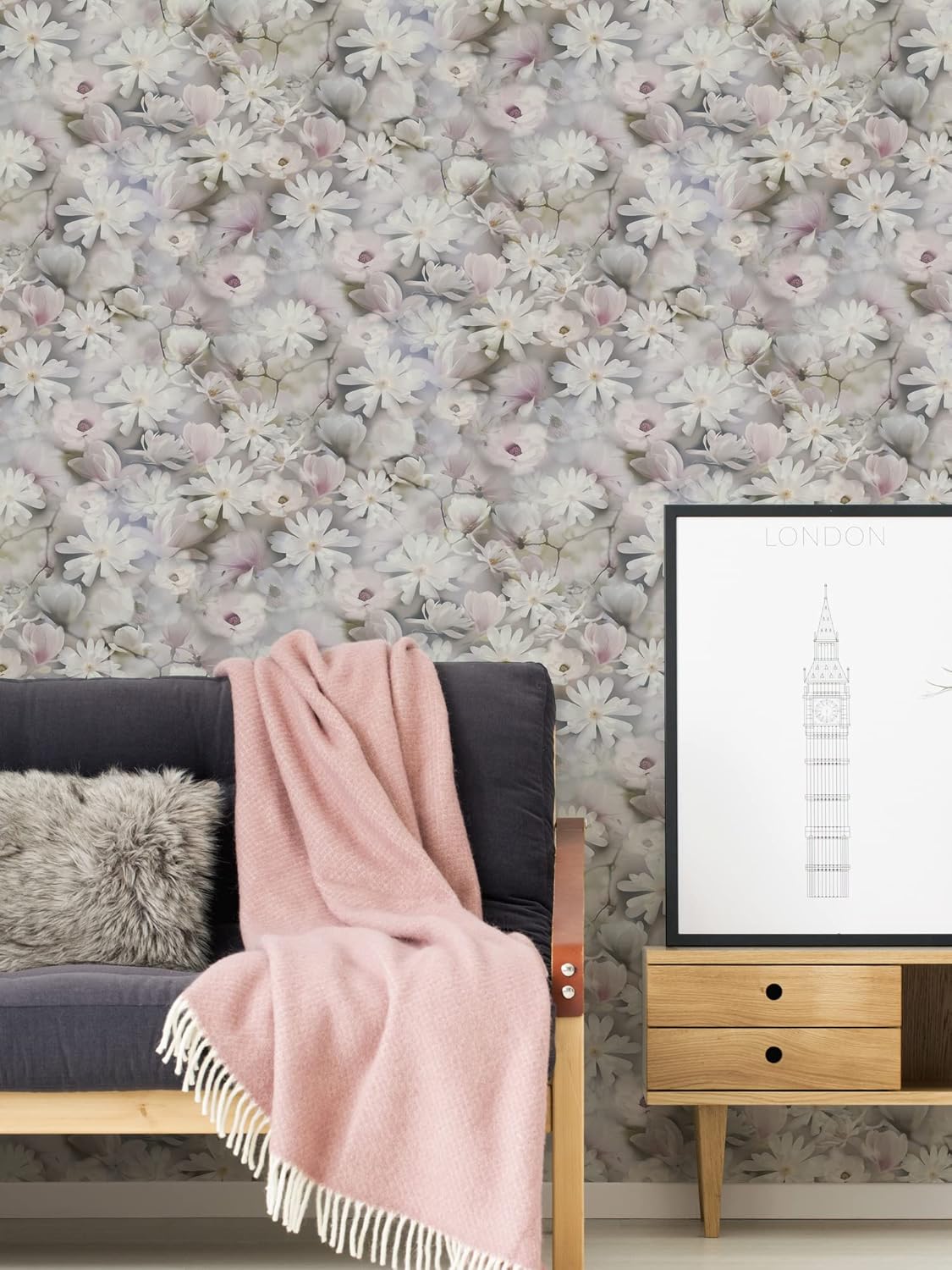 A.S. Création Wallpaper Floral Design - White - Flower Wallpaper 395.99in x 20.87in Made in Germany - 387223