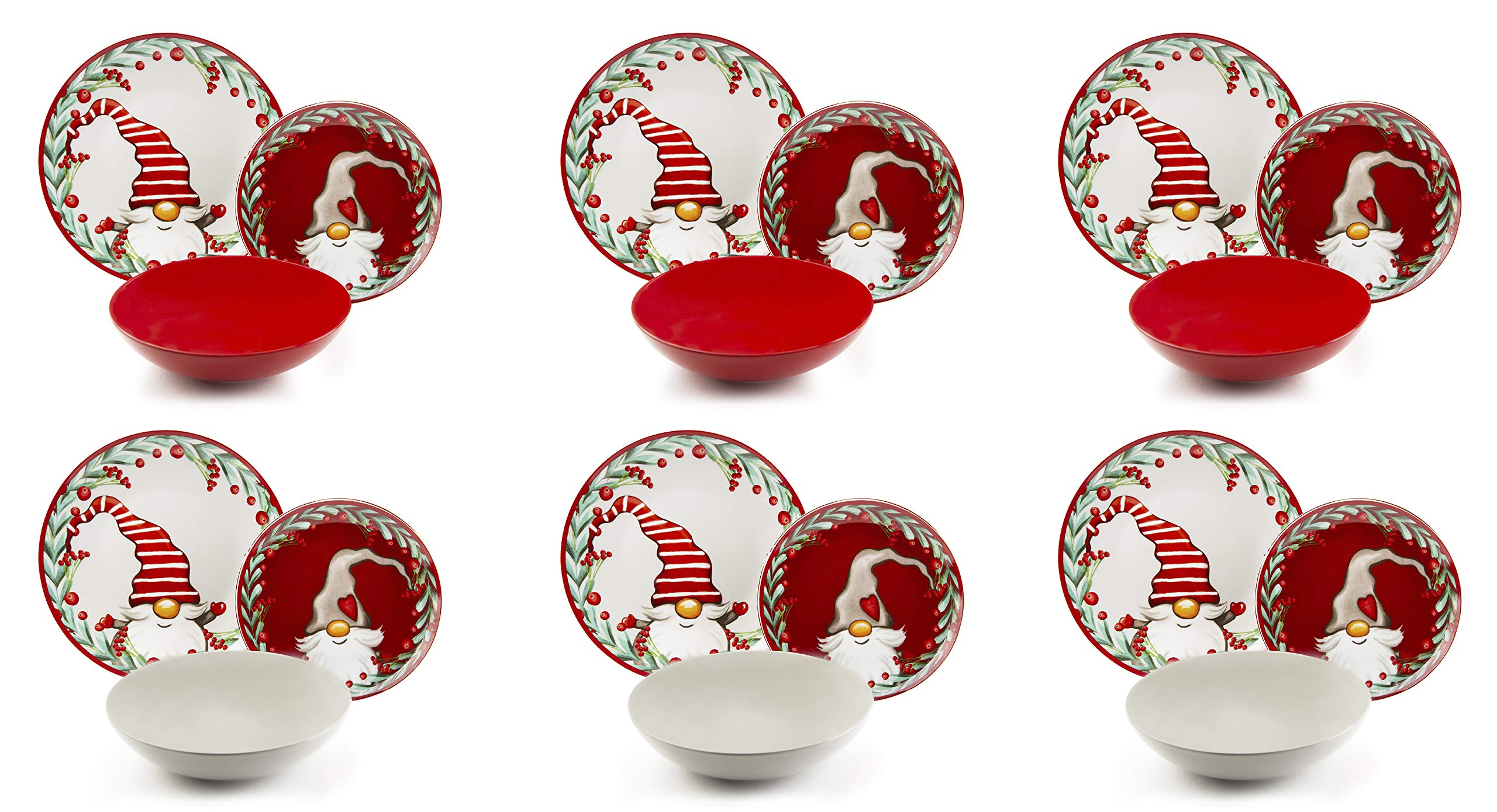 Excelsa Holly Gnomo Dinner Set 18 Pieces, Porcelain