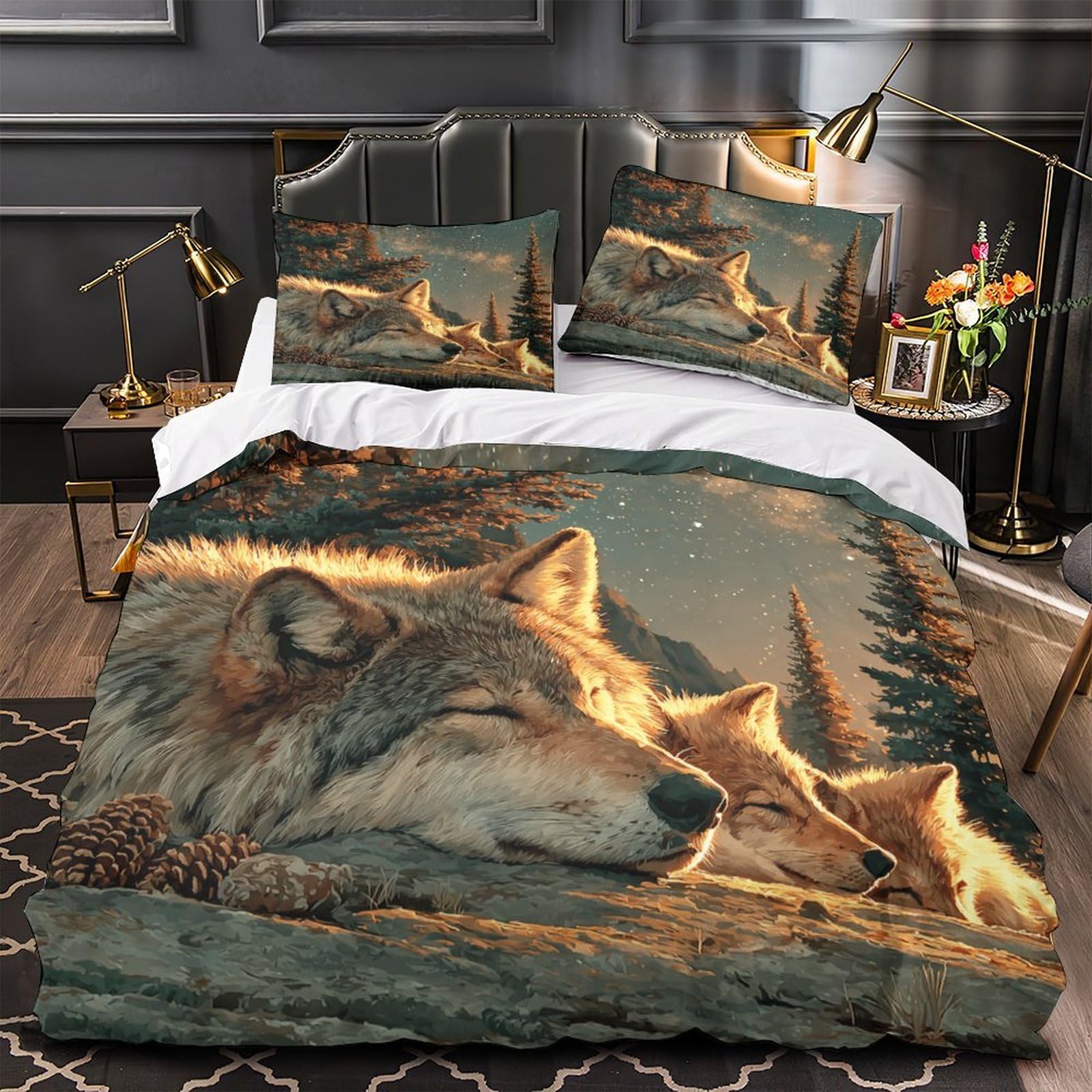 Housse de couette loup 3D hypoallergénique et super douce