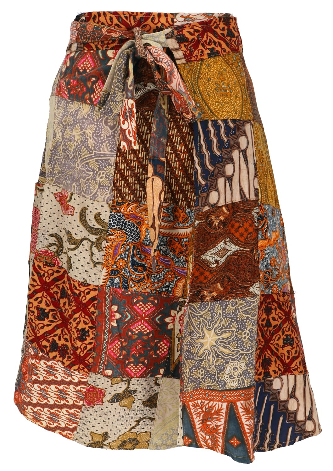 Weit schwingender upcycling Patchwork Wickelrock, Maxirock, rosa/rot | Baumwolle, luftiger Schnitt, flexible Passform, nachhaltiges Design, vielseitig kombinierbar, ideal für Sommer
