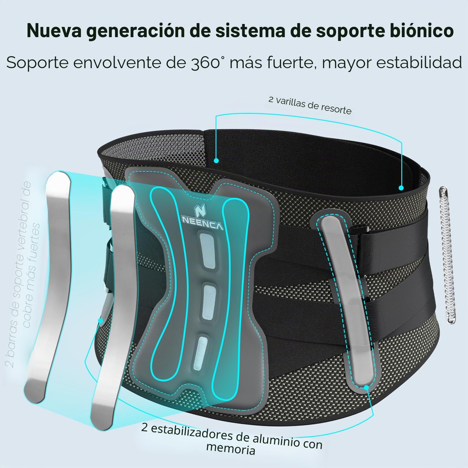 NEENCA Faja lumbar para aliviar el dolor lumbar con sistema de soporte biónico, cinturón de soporte lumbar ajustable para hombres y mujeres con almohadilla lumbar