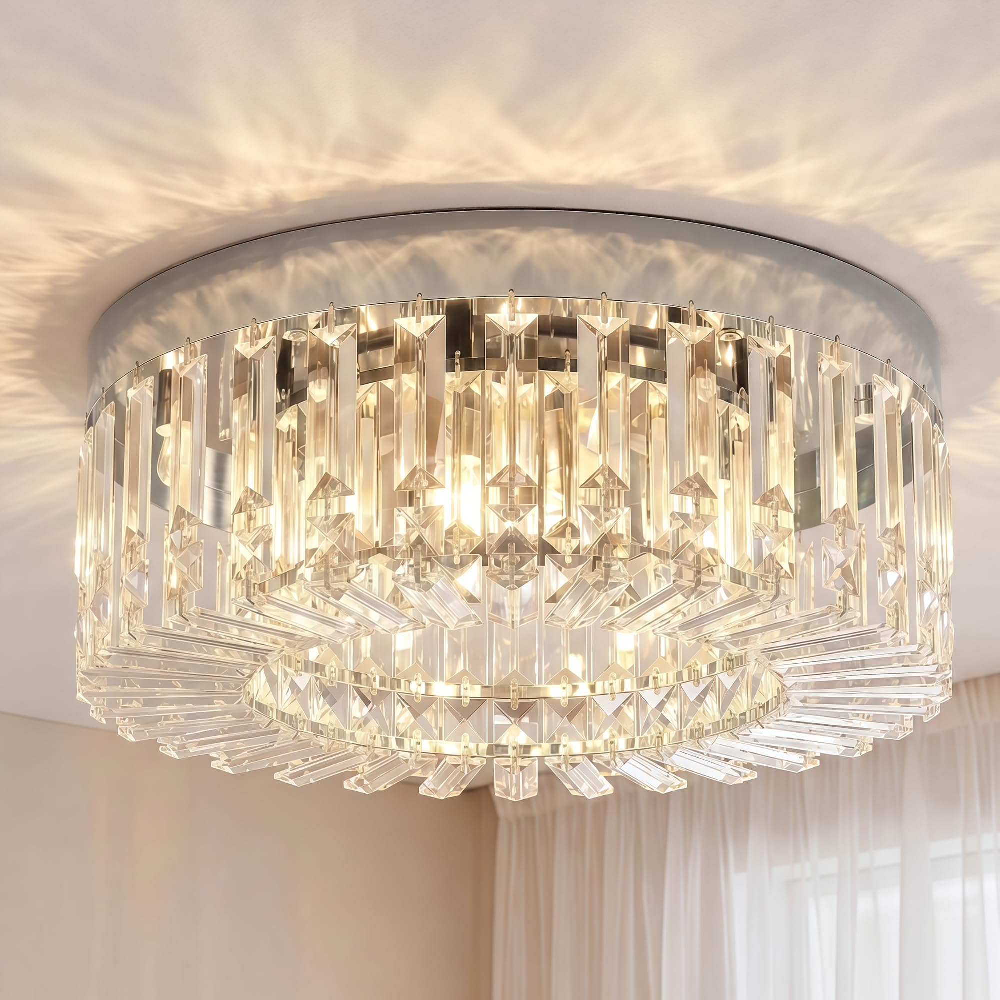 HOMCOM Crystal Chandeliers Ceiling Light 160 Crystal Pendants Silver Tone — image 1