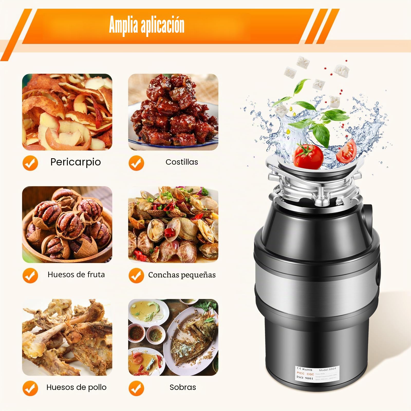 220V 560W Cocina Desechos de Alimentos Trituradora de residuos 1.4L Trituradora de residuos de cocina Trituradora de residuos 0,75 HP Residuos de alimentos Trituradora de residuos domésticos