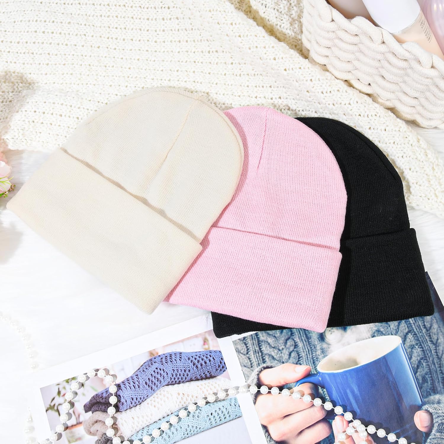 Satin Lined Beanie Hats for Women Men Knit Acrylic Beanie Winter Hat Silk Lining Soft Slouchy Warm Cuffed Beanie Hat - Image 7