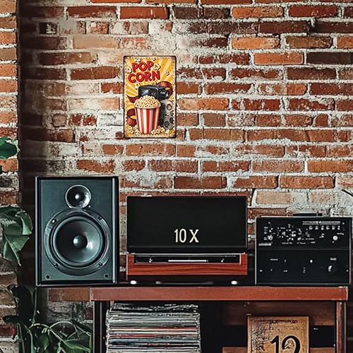 Miniatura 5 de GLOBLELAND Letrero de metal con diseño de palomitas de maíz, para cine y cine, estilo vintage, 12 x 8 pulgadas, póster retro para pared, para el