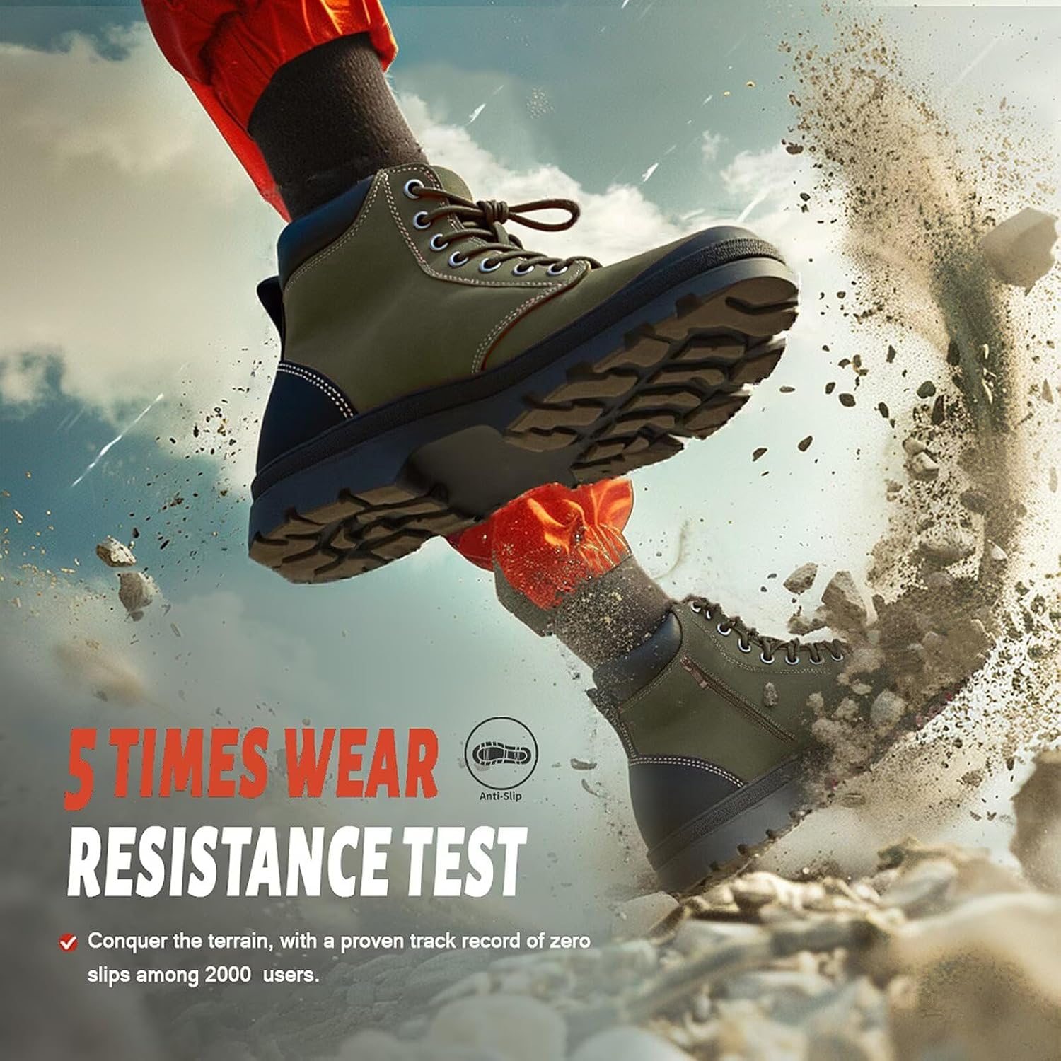 Men’s Hiking Boots Rugged Leather Combat Style Lace Up with Side Zipper Durable Outsole for Outdoor Trekking and Trail - Image 2