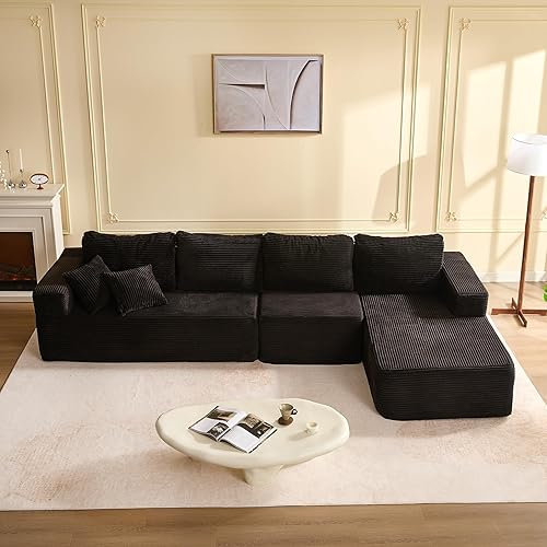 Sofá deshuesado de 138 pulgadas con asiento profundo, sofá modular modular en forma de L de 4 plazas, sofá modular en forma de L para sala de estar,