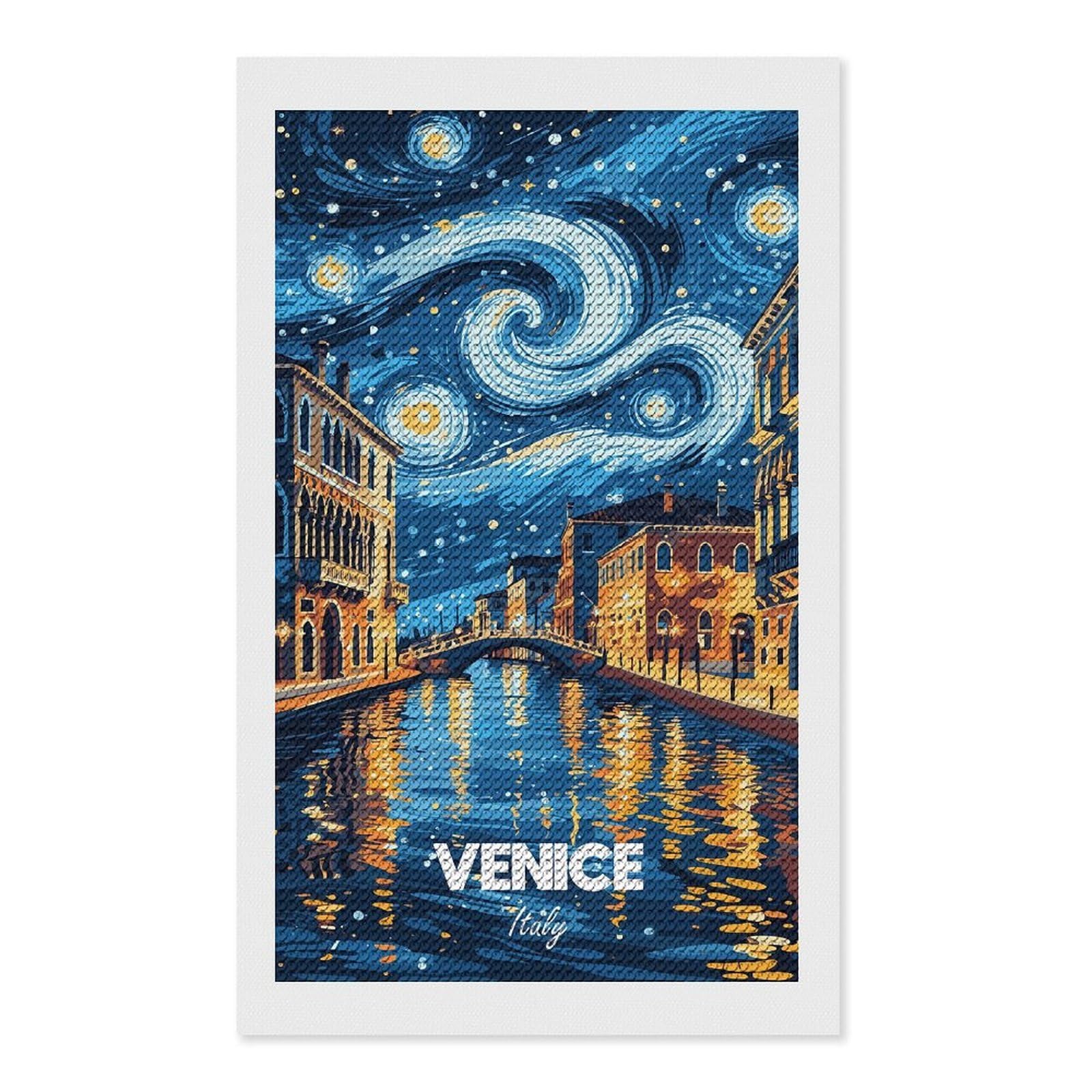 Junmoney Venice Italy Starry Night Art 5D Diamond Painting Kit 12"x20", Relaxing DIY, Mindful Craft Project, Full Kit Included, Thoughtful Present
