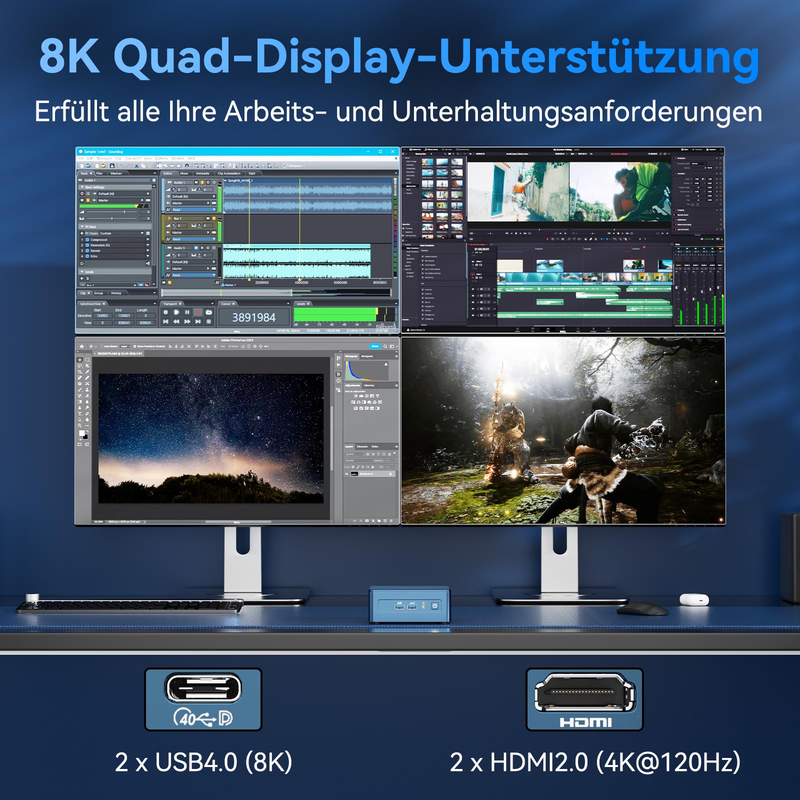 GEEKOM IT13 Mini PC mit Intel i5-13600H[3-Jahren-Garantie], 1 TB SSD &16 GB RAM(max. 4TB + 96GB), Windows 11 Pro, 2X USB 4.0 | 8K 120Hz | SD-Kartensteckplatz, für Business/Büro