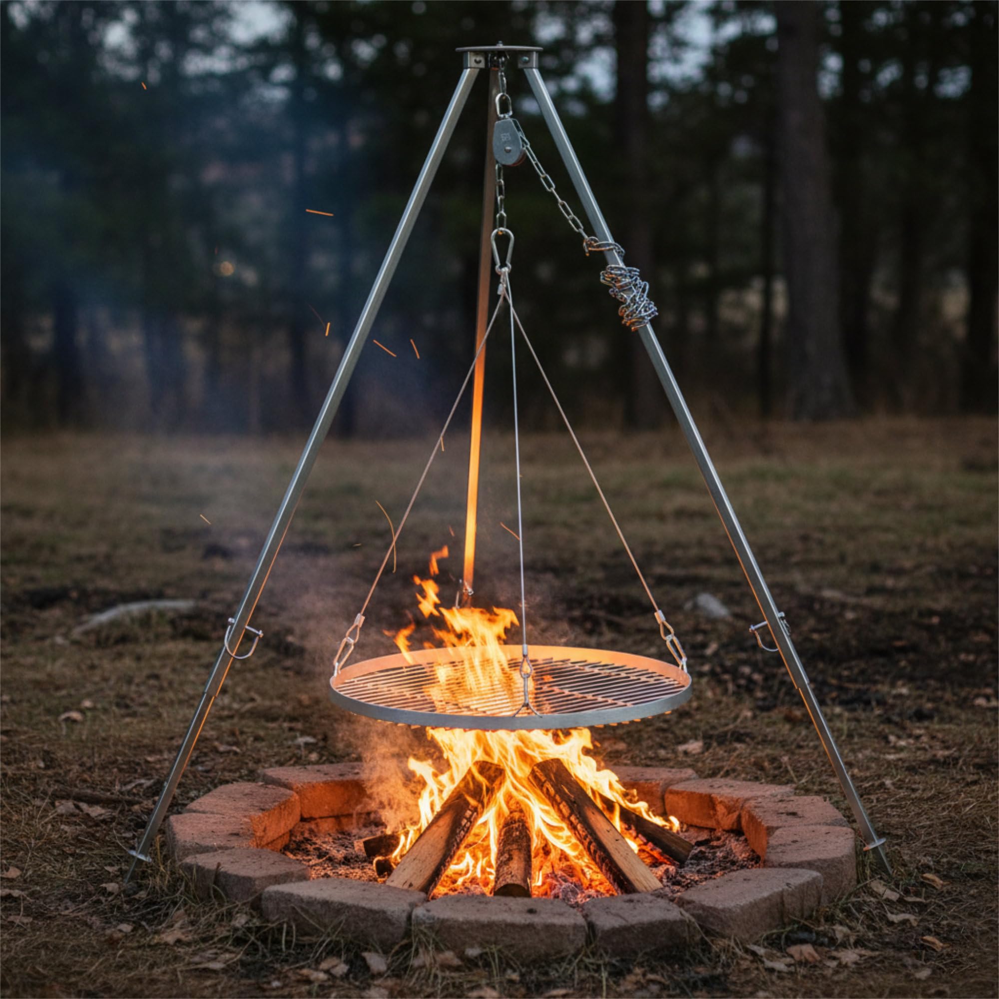 BBQ-Toro Griglia a tre zampe con diametro di 50 cm | 112-178 cm | Treppiede per barbecue girevole | Struttura in ferro a tre zampe | Supporto per barbecue con griglia | Barbecue sospeso, griglia a tre