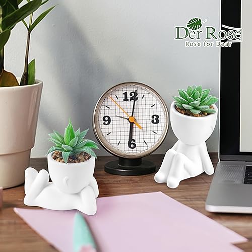 Miniatura 5 de Der Rose Juego de 2 plantas artificiales suculentas para oficina, accesorios de escritorio, baño, hogar, habitación, decoración estética interior