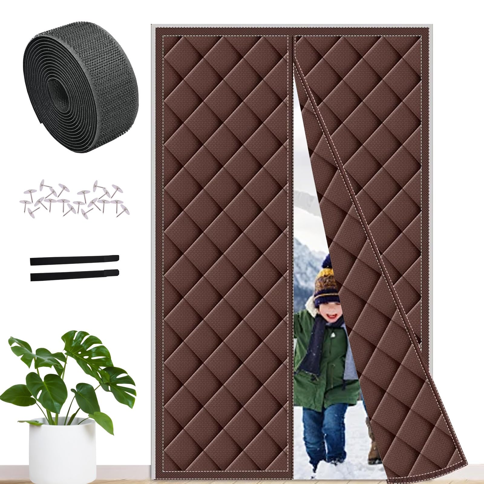 Rideau de protection thermique magnétique en tissu Oxford brun pour grand encadrement 140x190 cm