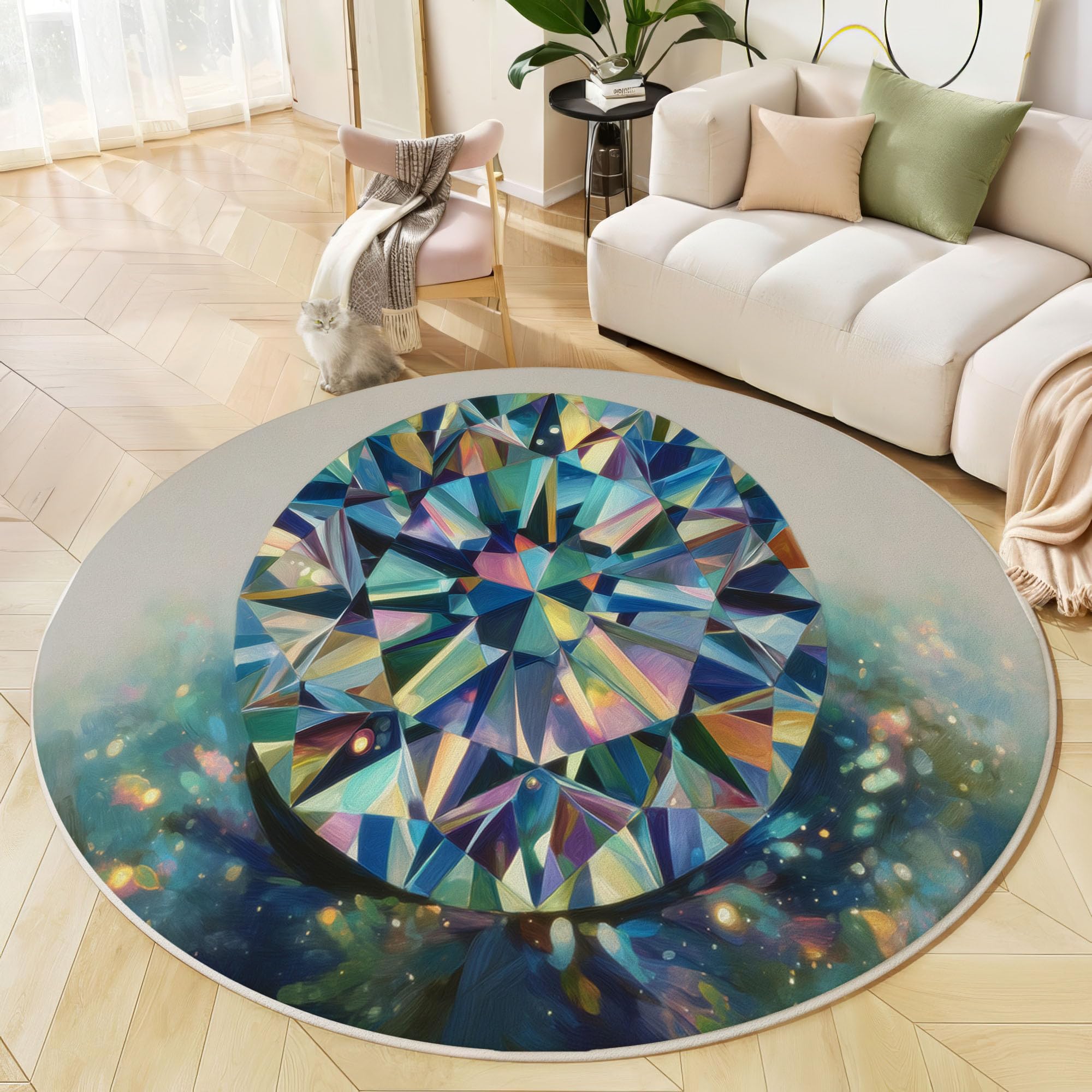 Tapis rond de salon à motif diamant 3D pour chambre d'enfant et d'adulte