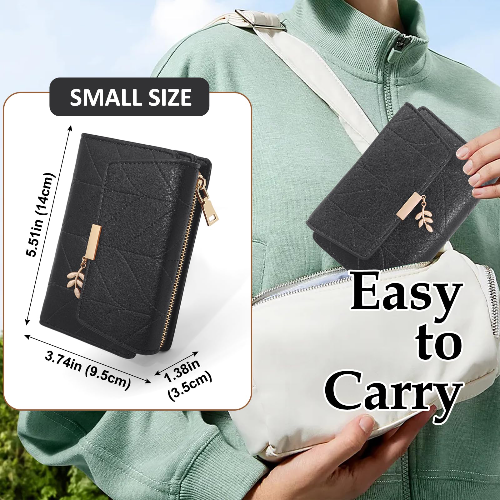 REETEE Porte Monnaie Femme en Cuir PU Rétro Petit Portefeuille Femme Blocage RFID Porte Feuille pour Femme, Portefeuilles avec 16 Emplacements Cartes et Fermeture éclair Poche à Monna (Noir)
