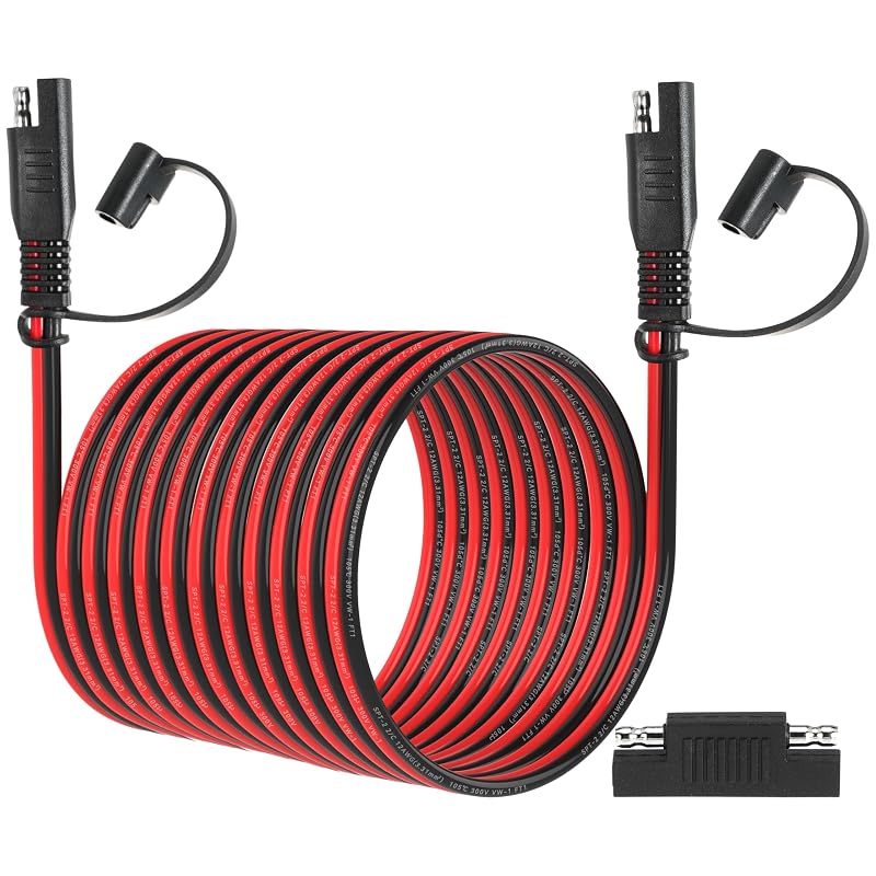 Cabo de Extensão SAE 12 AWG com Adaptador de Inversão de Polaridade, 7,62 m, Conector 2 pinos para Painel Solar, RV, Bateria e Motor de Pesca unrulysoul