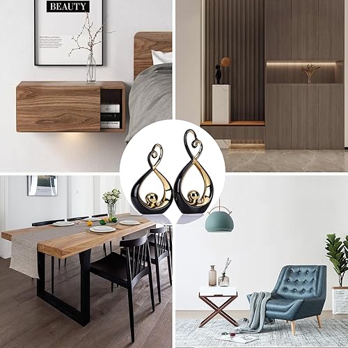 Miniatura 5 de Arte moderno para decoración del hogar, juego de 2 piezas de escultura abstracta de cerámica, decoración de estatua negra y dorada, hermosa