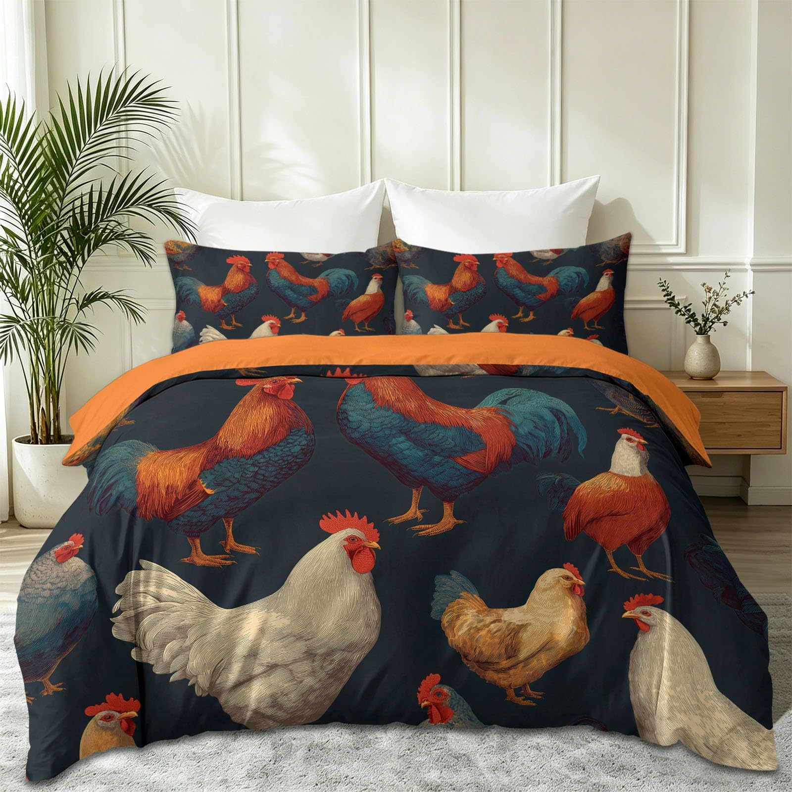 Housse de couette 140x200 cm style campagne poulet pour enfant