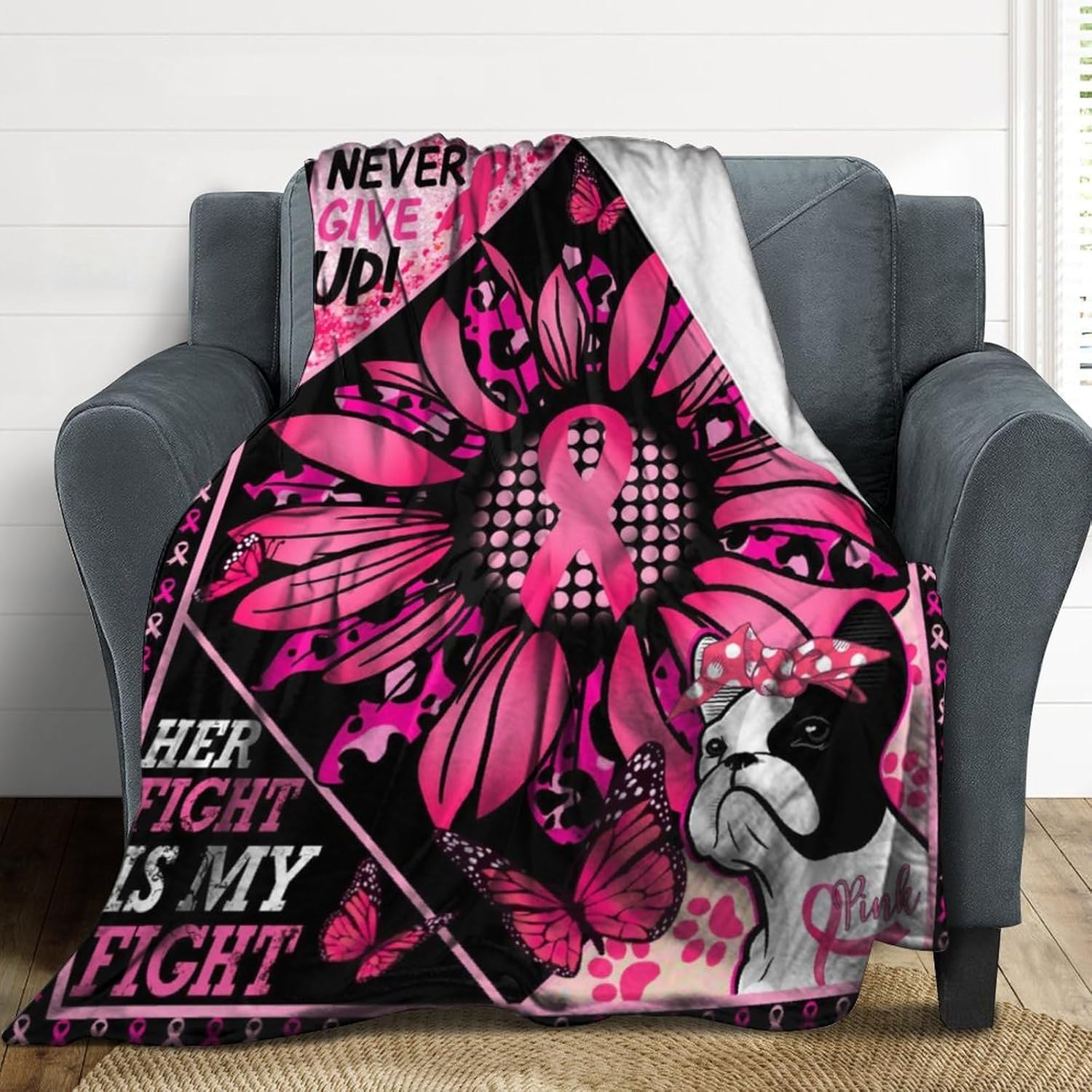 Breast Cancer Throw Blanket Breast Cancer Gifts for Women Breast Cancer Gifts Blanket Gifts for Breast Cancer Patients 60"x80"