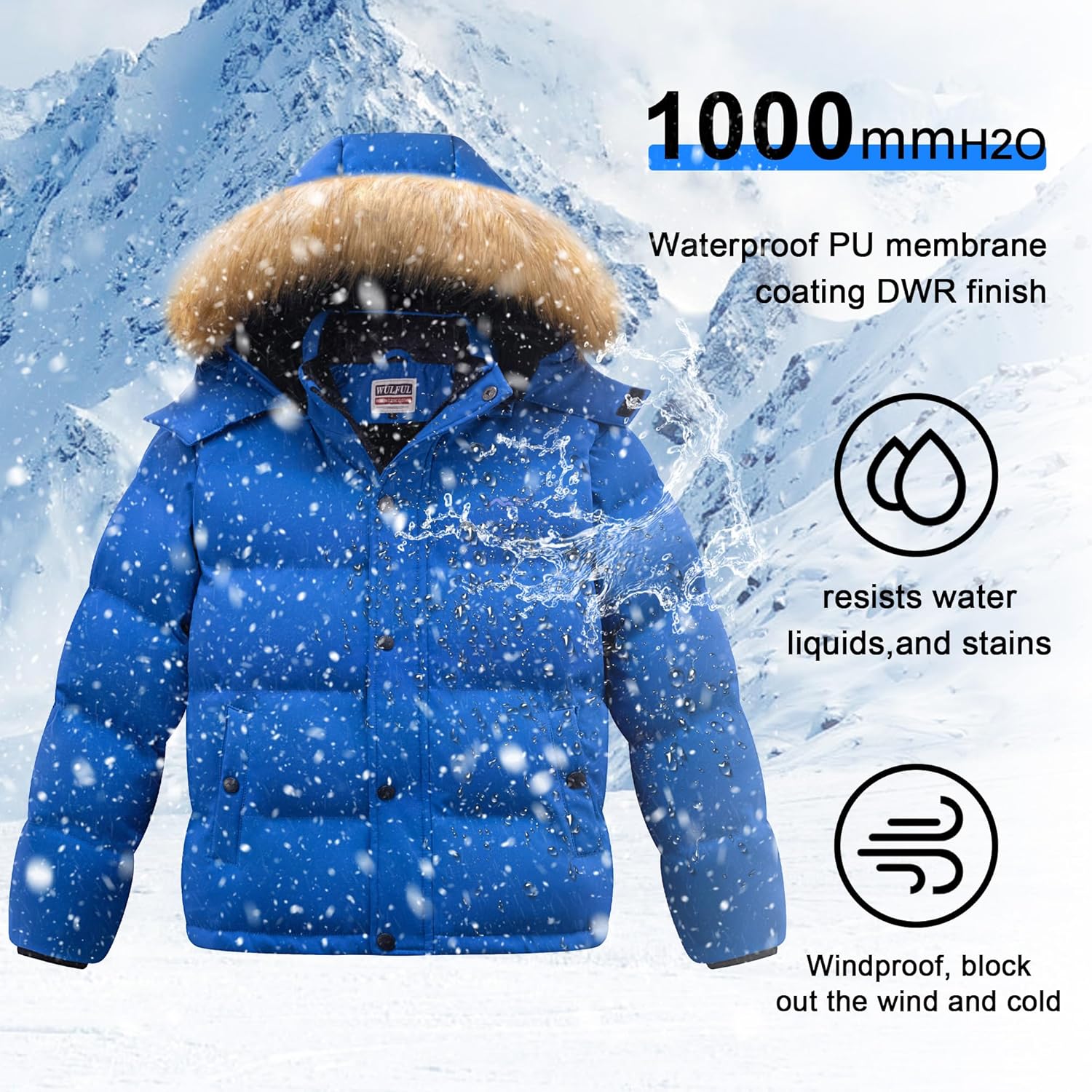 WULFUL Boy's Girls Winter Coats Waterproof Fleece Lined Puffer Jackets Kids Thicken Outerwear With Detachable Hood - Image 4