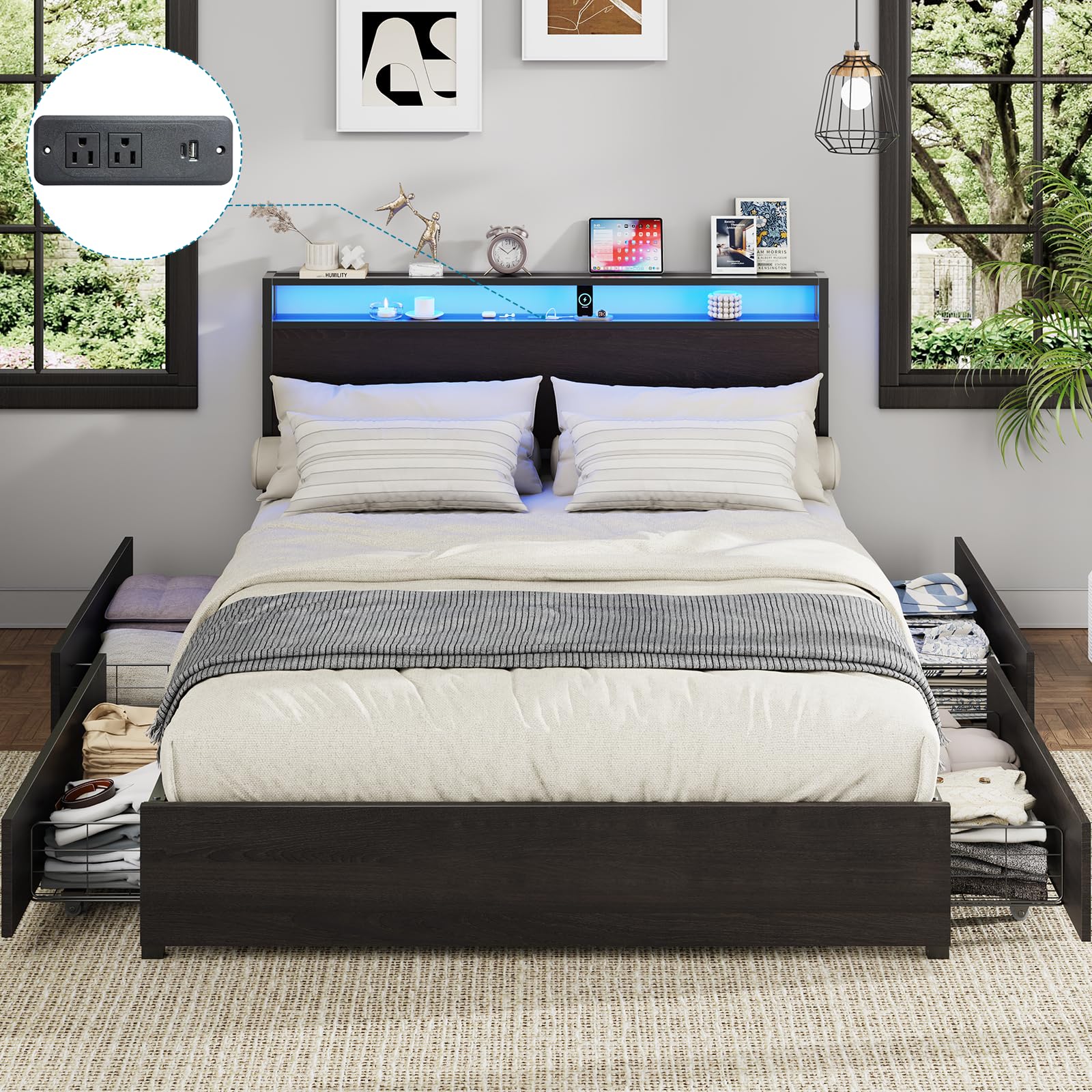 Amazon.com: Kiivakii Full Size Bed Frame with Headboard, LED