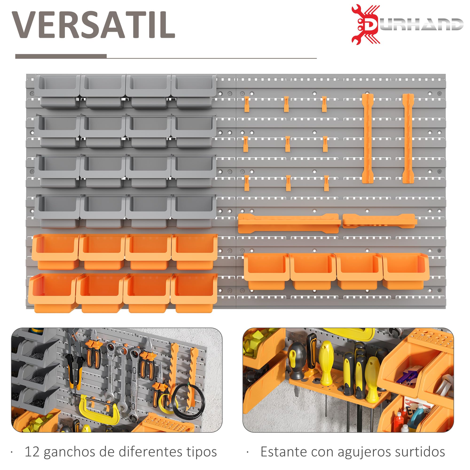 DURHAND Organizador de Herramientas de Pared 44 Piezas Gris y Naranja