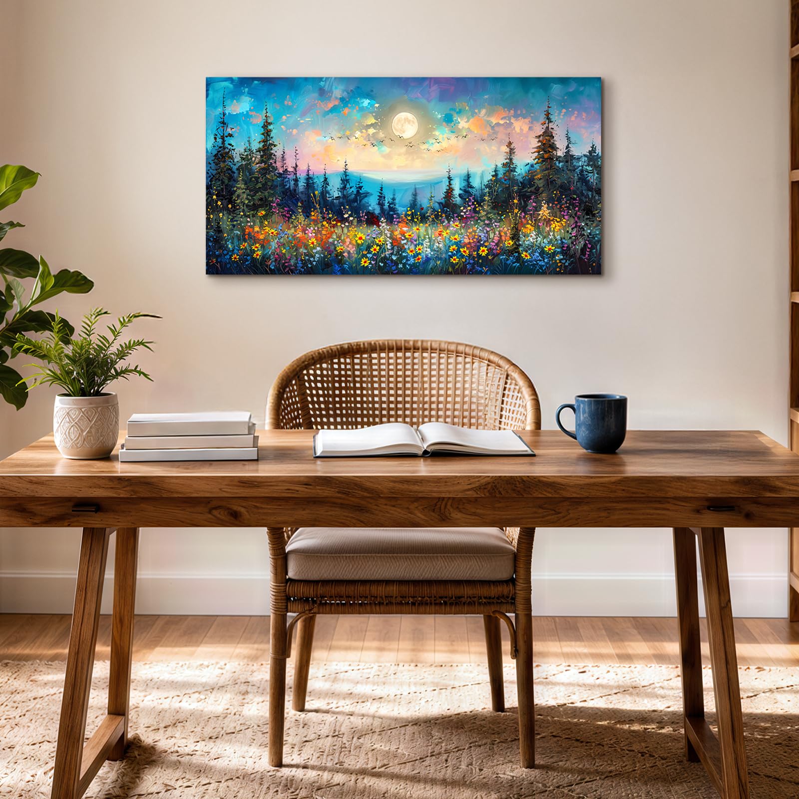 SERIMINO Wandbilder Wohnzimmer Groß, Bunte Landschaft Leinwand Bilder, Modern Wald GemäLde, Natürliche Aesthetic Wildblume Wanddekoration für Schlafzimmer Esszimmer Lobby Flur Büro 50x100 cm