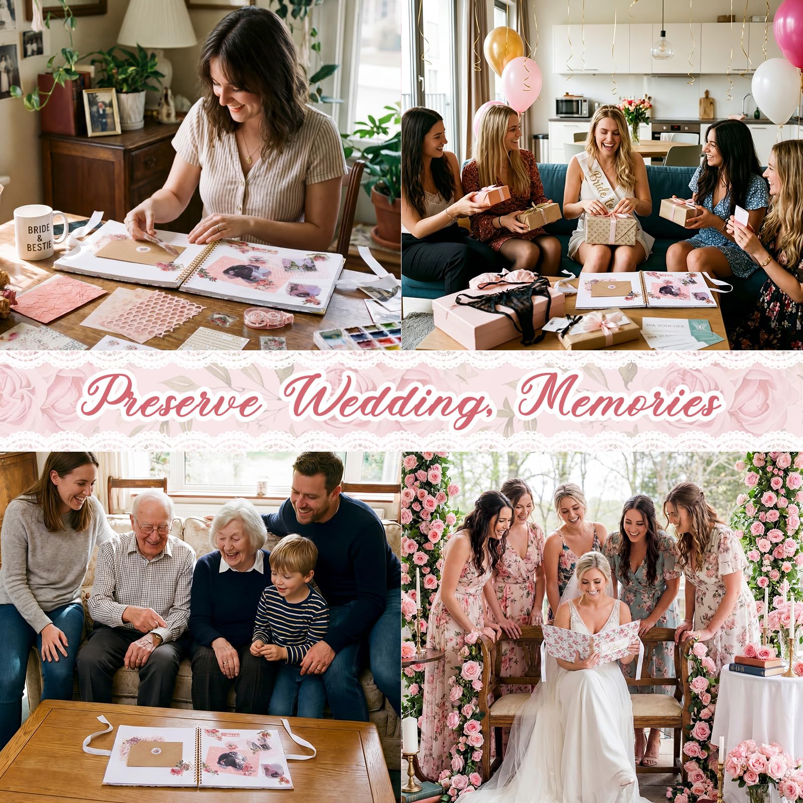 Libro degli ospiti per matrimonio, con lettere per la sposa, album dei ricordi di matrimonio, album fotografico fai da te, carta bianca, cartello per gli ospiti con adesivi perlati (30,5 x