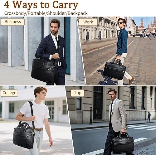Miniatura 40 de Bolsa de mensajero para hombre de 17.3 pulgadas de lona/cuero para portátil, mochila para hombre, maletín para computadora, bolsa de hombro Marrón