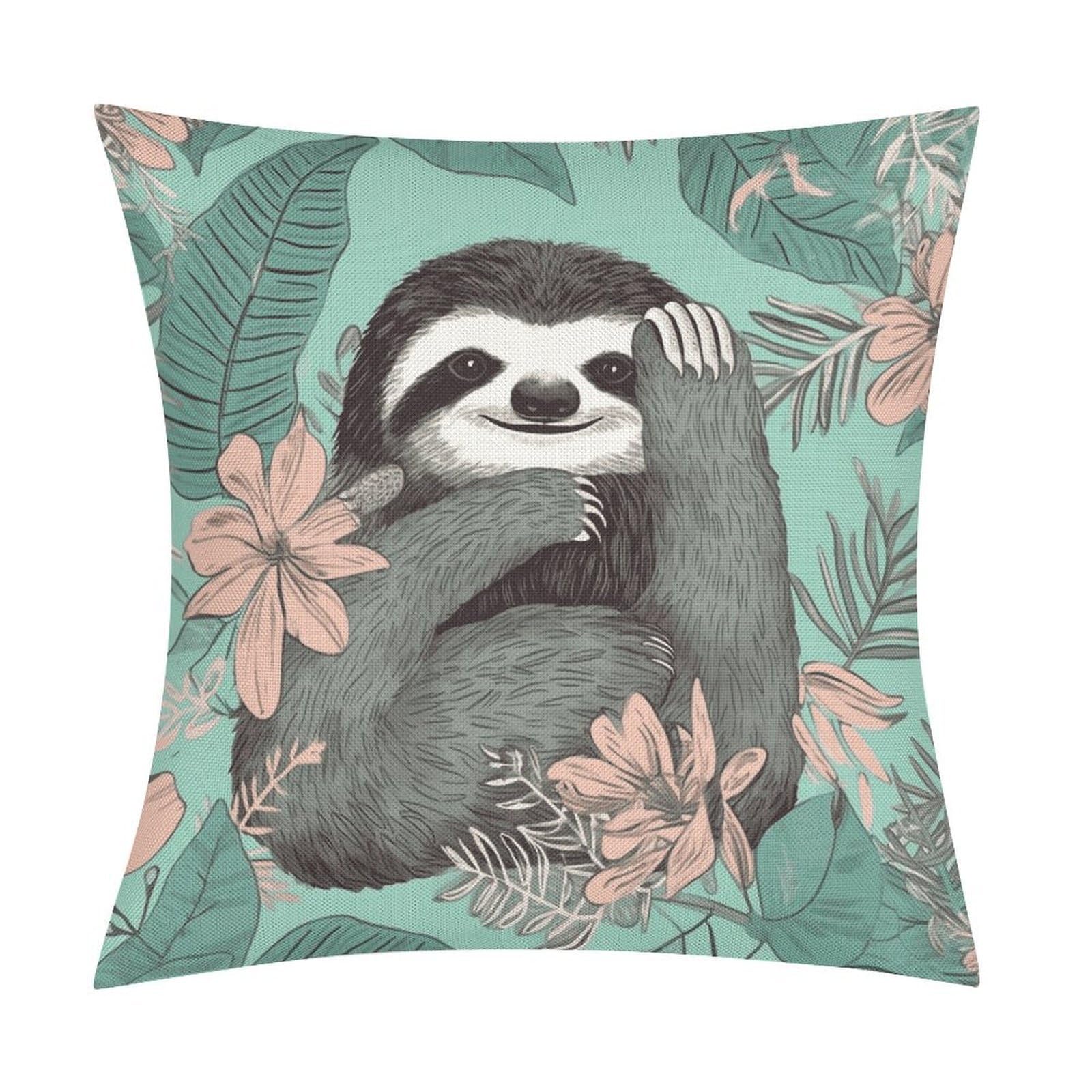 JTREHY Animal Sloth Mint Green Throw Pillow Covers Farmhouse Pillow Cover Standard Pillow Shams Decorative Square Pillowcases Soft Pillow Cases Wrinkle Fade Resistant for Couch Home 18x18 Inch