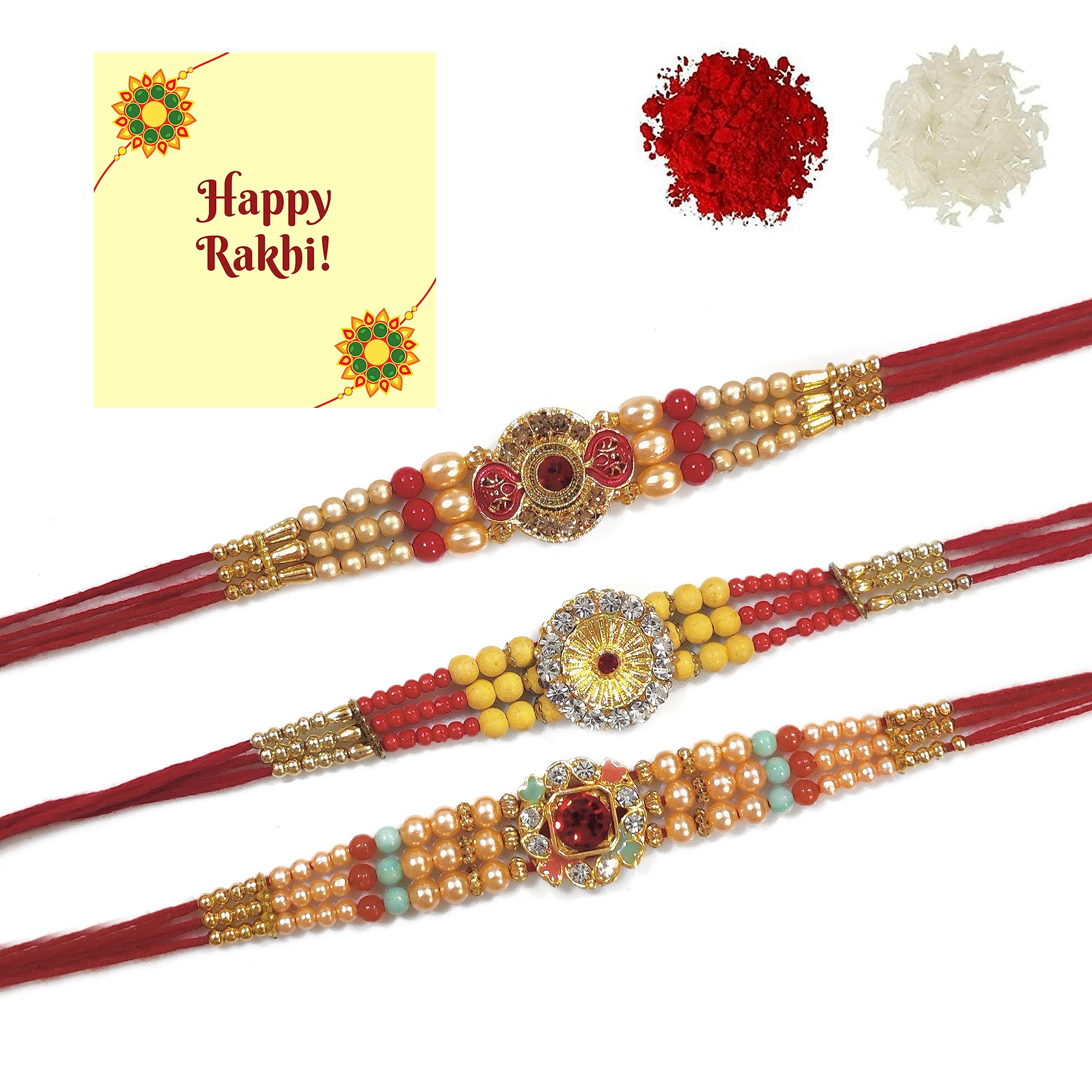 DMS RETAIL Elegant Rakhi for Brother with Roli Chawal Combo of 3 Rakhi Rakhi (Pattern-47-V-W) (B08C5JGJ8R) Amazon Price History, Amazon Price Tracker