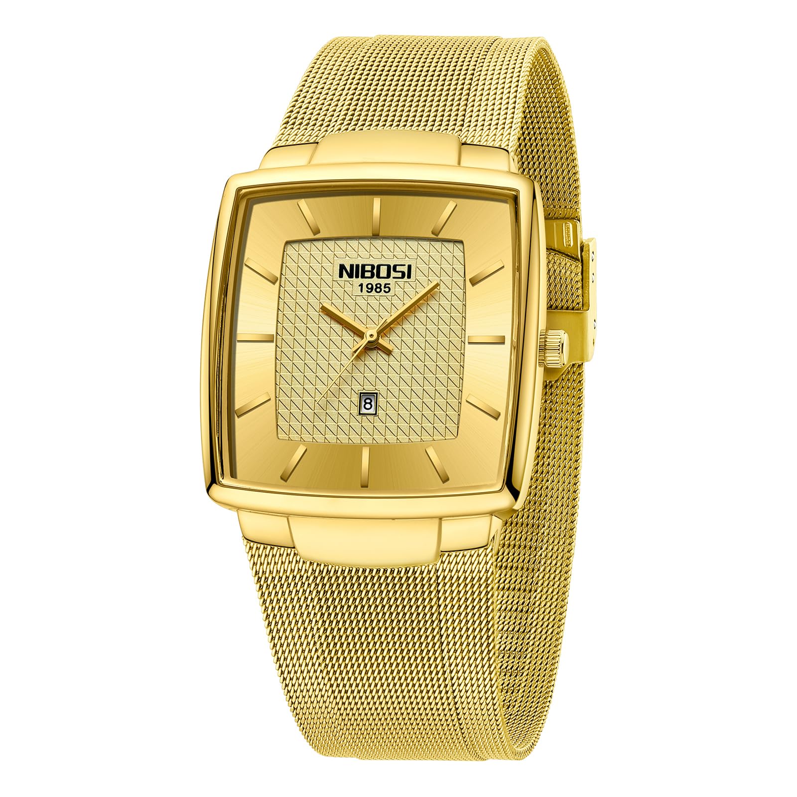 NIBOSIMen Watches Square Analog Quartz Stainless Steel Watches for Men Mesh Strap Waterproof Business Military Sport Wrist Watch with Date