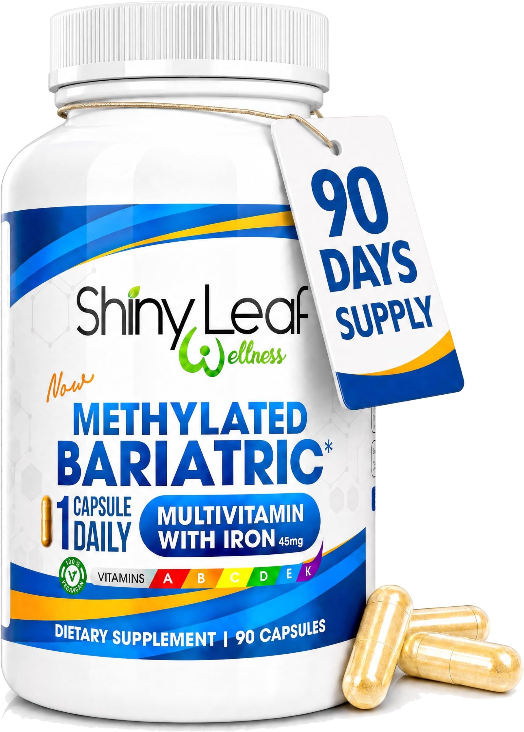 Methylated Bariatric Multivitamin with Iron 45mg โ Once Daily Capsule, Made in USA, ASMBS Compliant Bariatric Vitamins for Gastric Bypass & Gastric Sleeve, for Men & Women โ (90 Count)