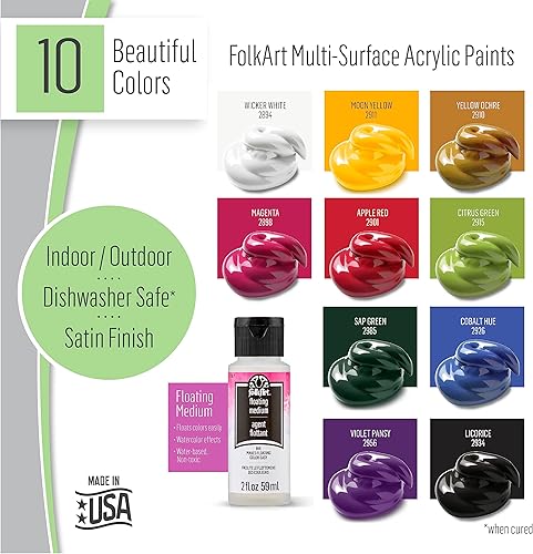 Miniatura 6 de FolkArt Kit de pintura floral de un trazo de la A a la Z, incluye 10 pinturas multisuperficie, 5 pinceles, 50 guías didácticas a todo color, medio