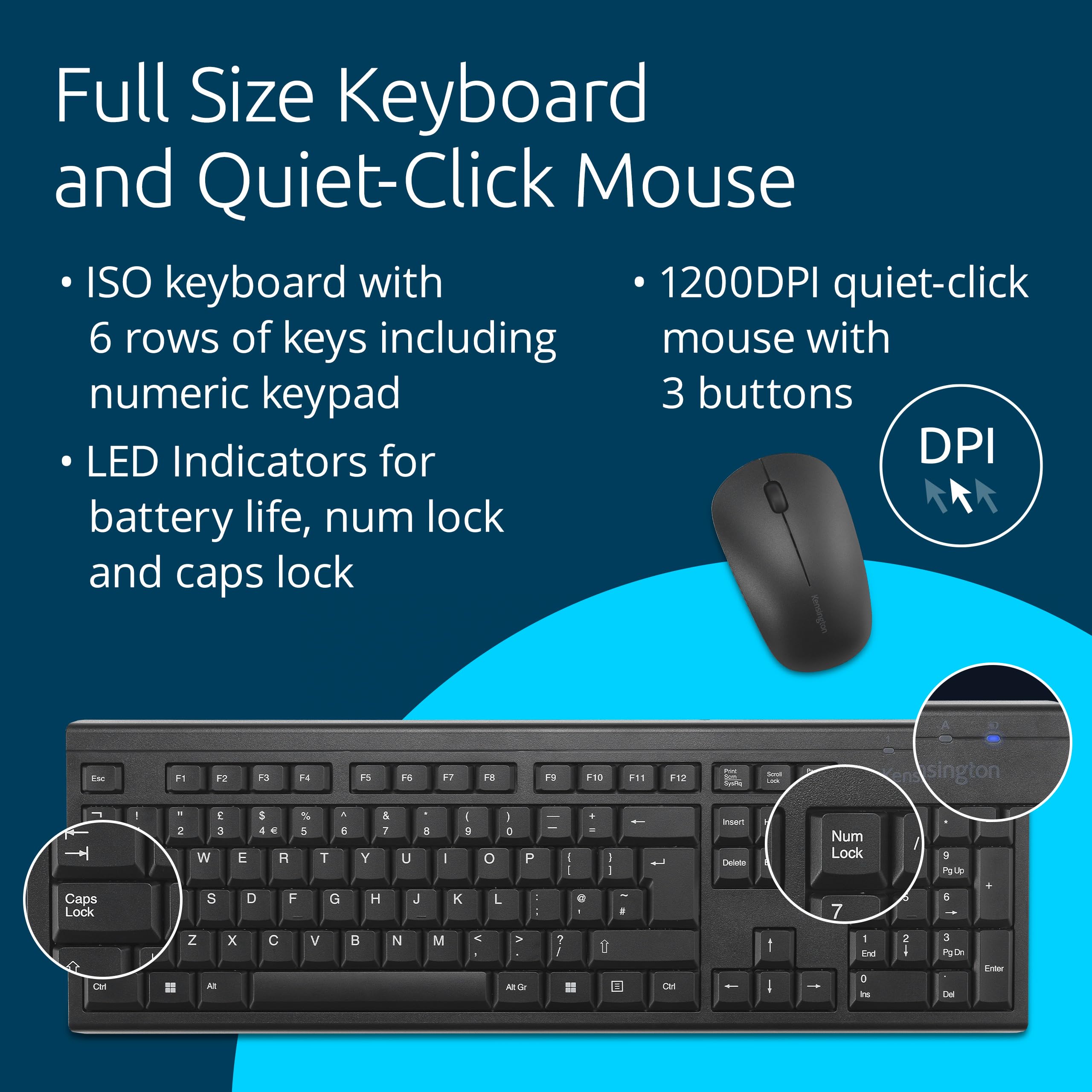 KENSINGTON KM150 EQ - Tastiera E Mouse Senza Fili, Compatibile Con