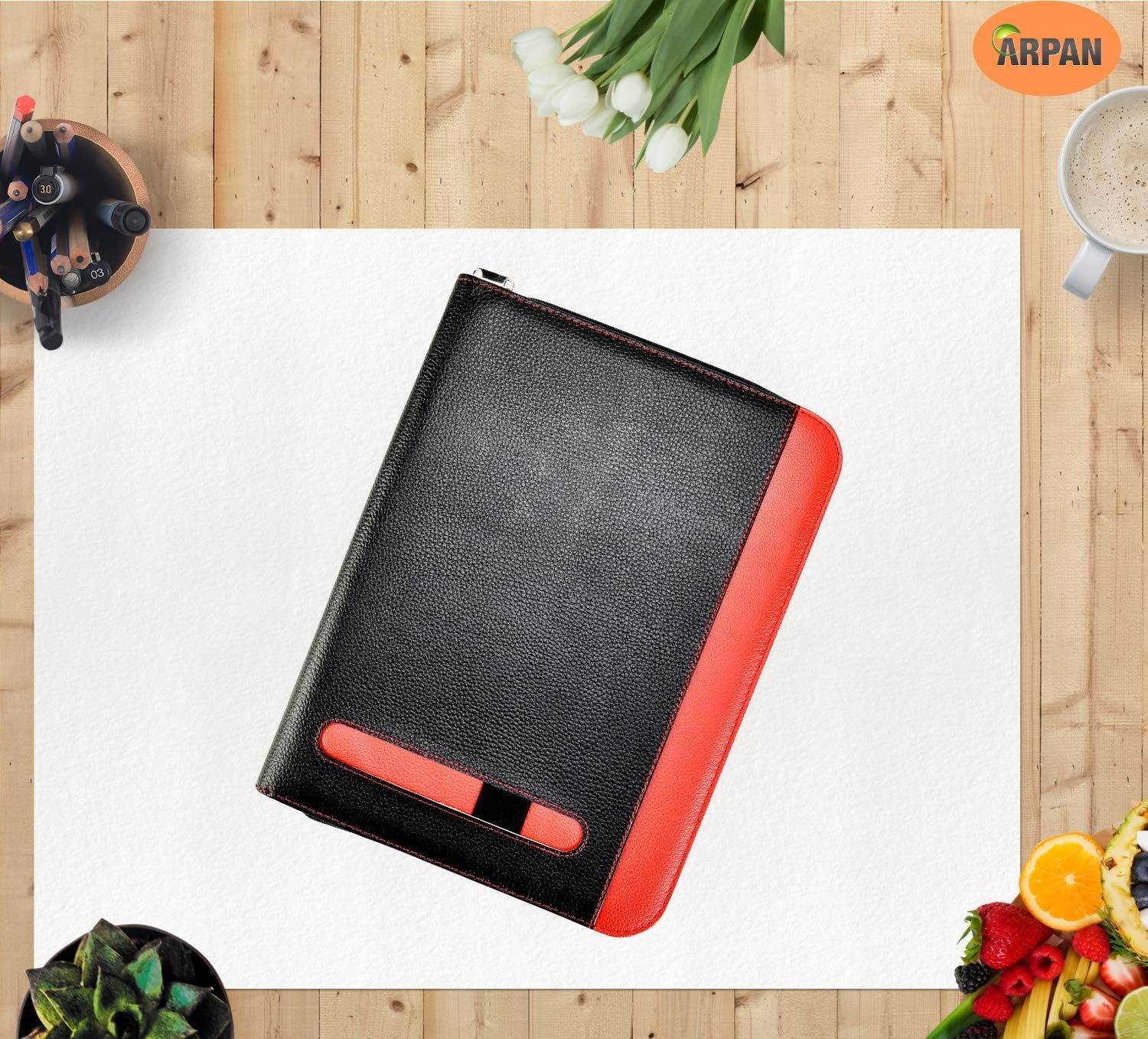 Arpan A4 Black & Red Professional Soft Padded Portfolio Folder - Black