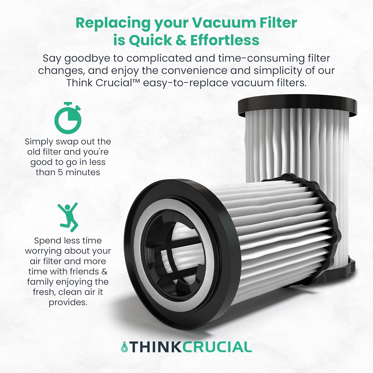 Crucial Vacuum Replacement Vacuum Filters Compatible With Dirt Devil Part # 3-250435-001, 3250435001 & Models M082500, M082505, M082550, M082555, M082570, M082580, M082581, SD40005 - (2 Pack)
