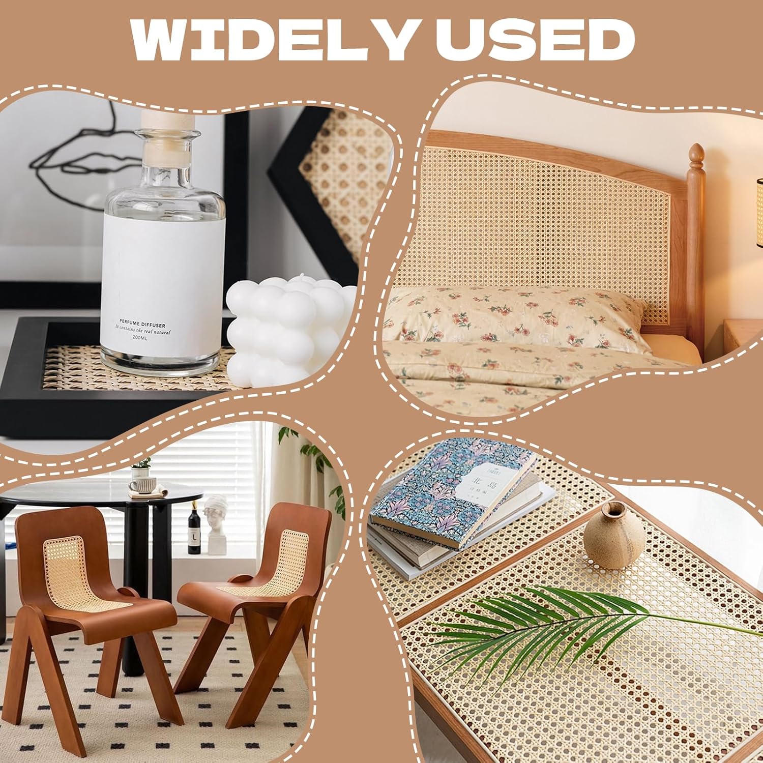 14” x 6.56ft Cane Webbing Rattan Webbing Roll and 1/5” x 16.4ft Groove Chair Caning, Rattan Repair Material Kit for Chair, Cabinet, Basket, Home Caning Furniture Repair Supplies
