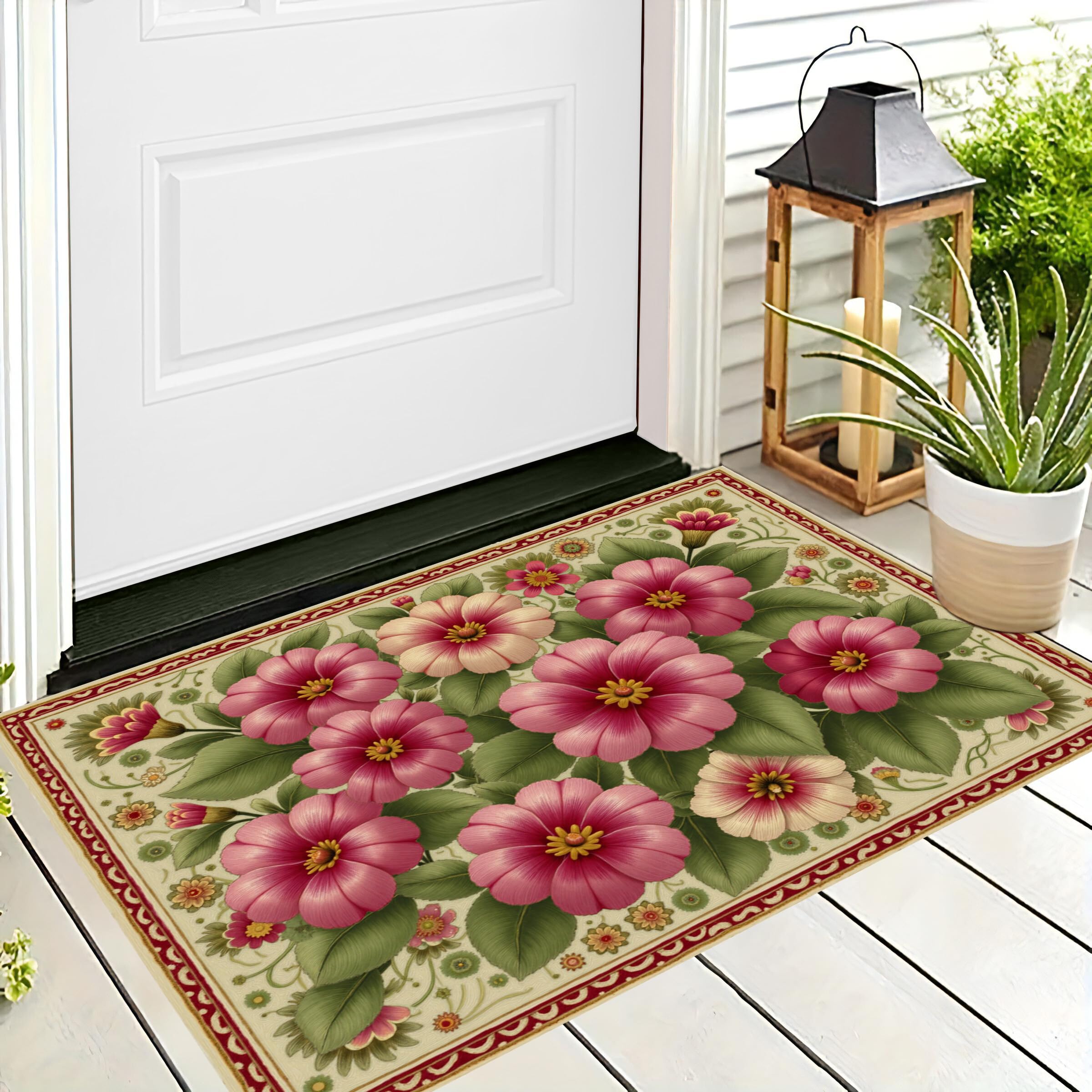 Paillasson extérieur antidérapant lavable aux motifs de feuilles vertes 60x90