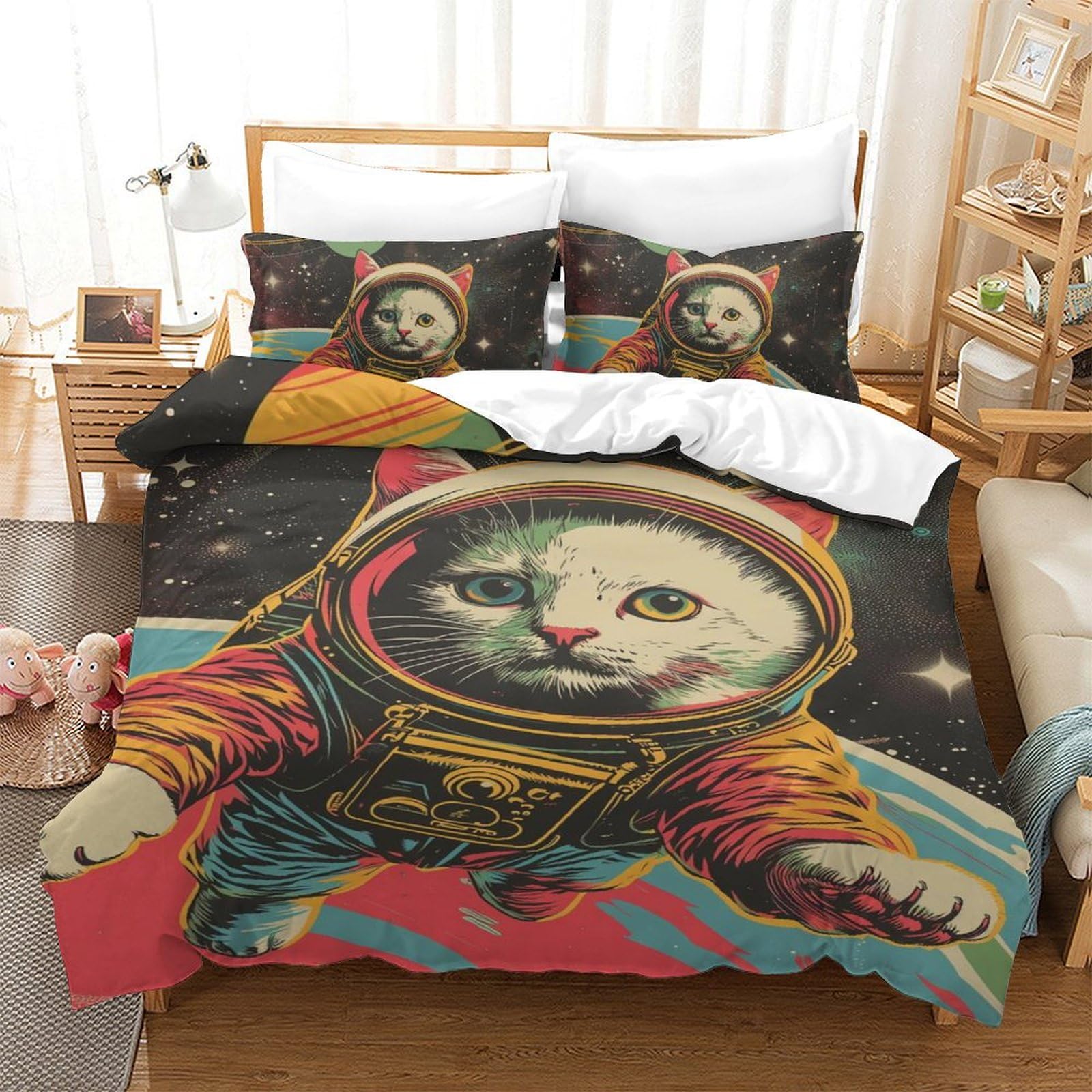 Housse de couette chat 3D pour s'endormir paisiblement en lit single