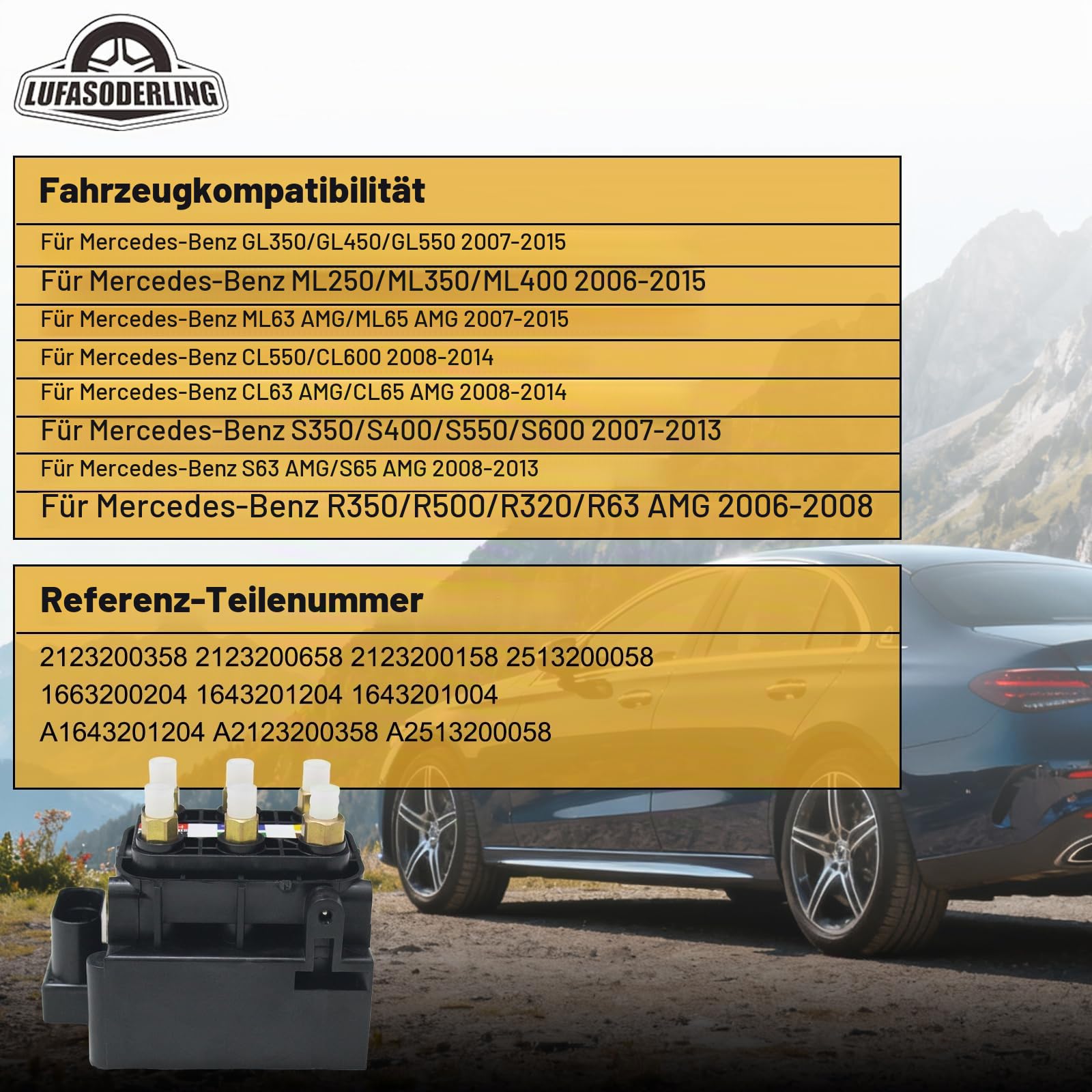 Luftfederung Ventilblock für Mercedes-Benz W164 W166 W251 GL320 GL350 ML250 ML63 CL550 S350 S400 S550 S600 R320 R350 ML350 W166 Ventilblock 2513200058 A2513200058 1643201204 2123200358