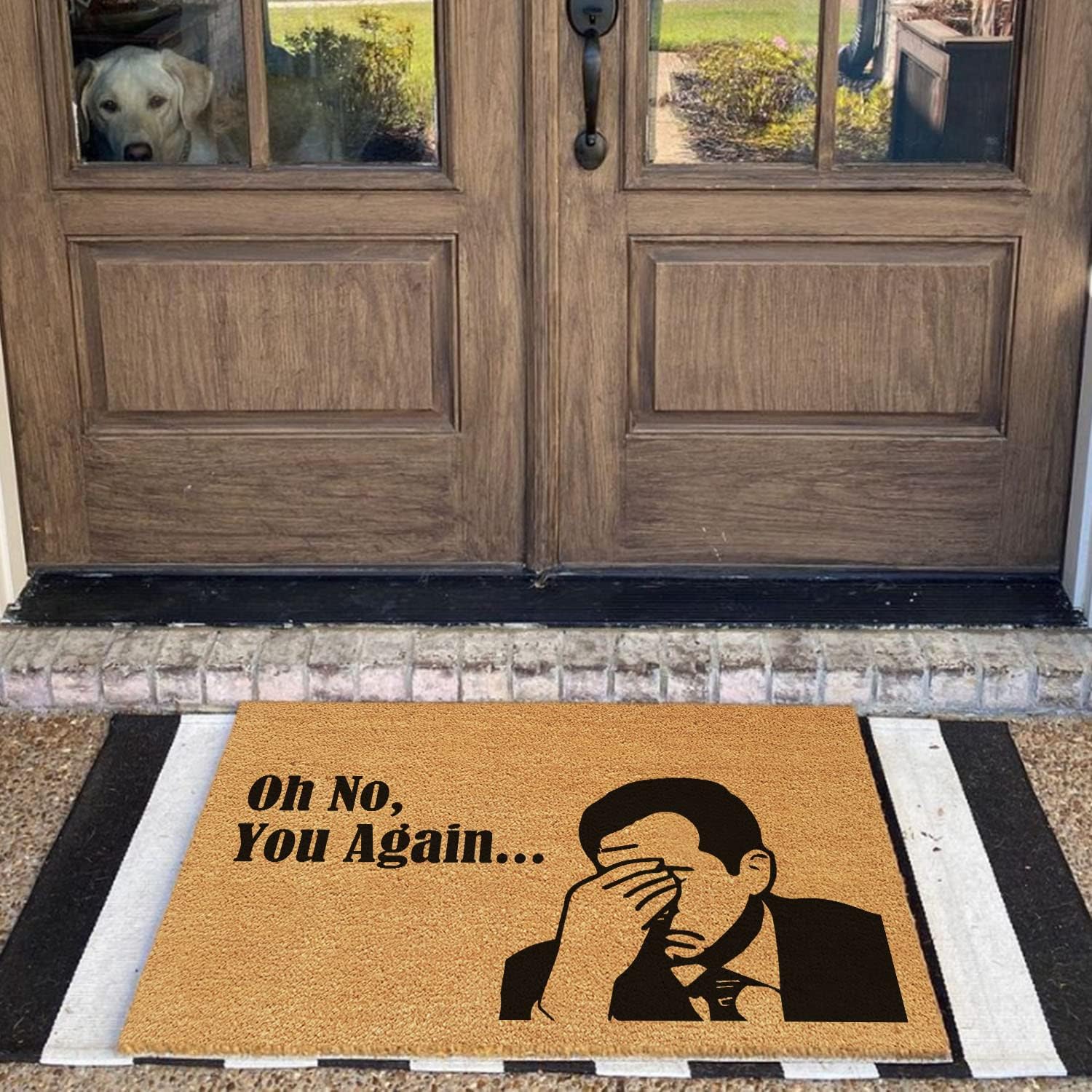 Funny Coir Doormat 'Oh No You Again' Scott TV Office Quote Welcome Front Porch Decor - Heavy-Duty PVC Backing Non Slip Outdoor Coir Doormat 23.6 x 15.7 inch