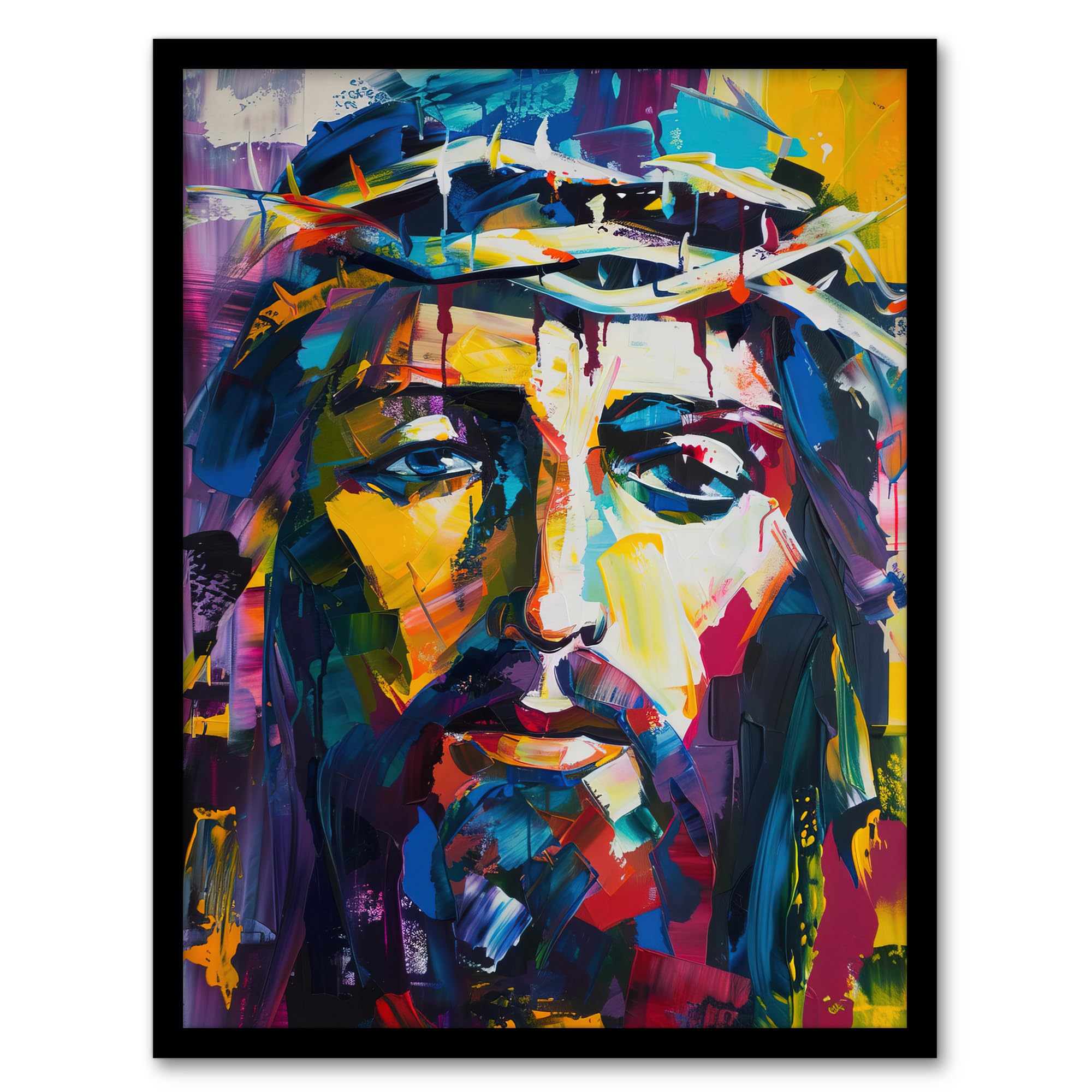 Artery8 Jesus Thorn Crown Portrait Modern Portrait Living Room Artwork Framed Wall Art Print 18X24 Inch