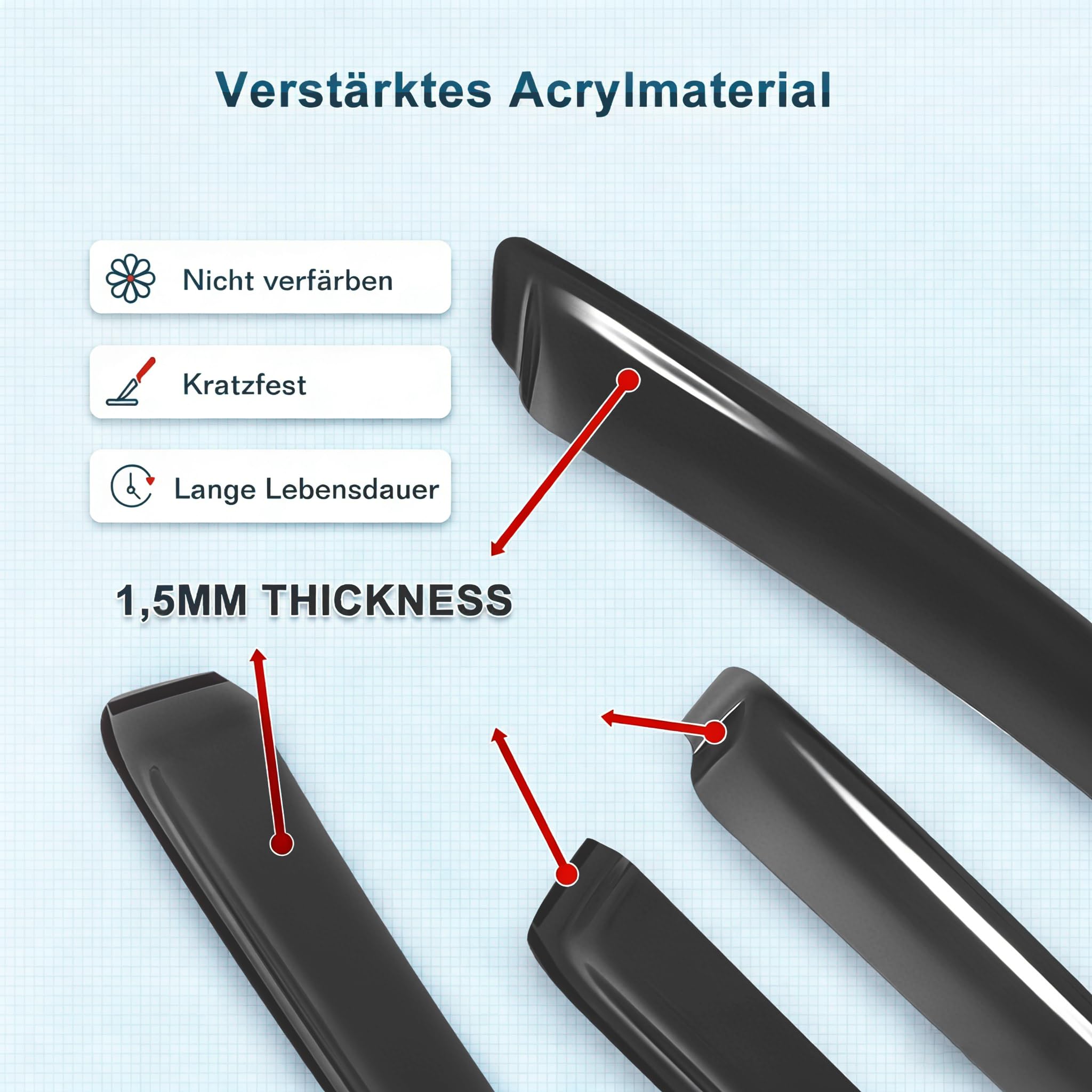 Windabweiser Regenabweiser kompatibel mit VW Golf 5 mk5 2004-2009 5-Türen, Selbstklebend Tape-On Autofenster Regenschutz Regenabweiser Deflektoren, 4-TLG Set, Rauchgrau, Vorne,Aerodynamisch